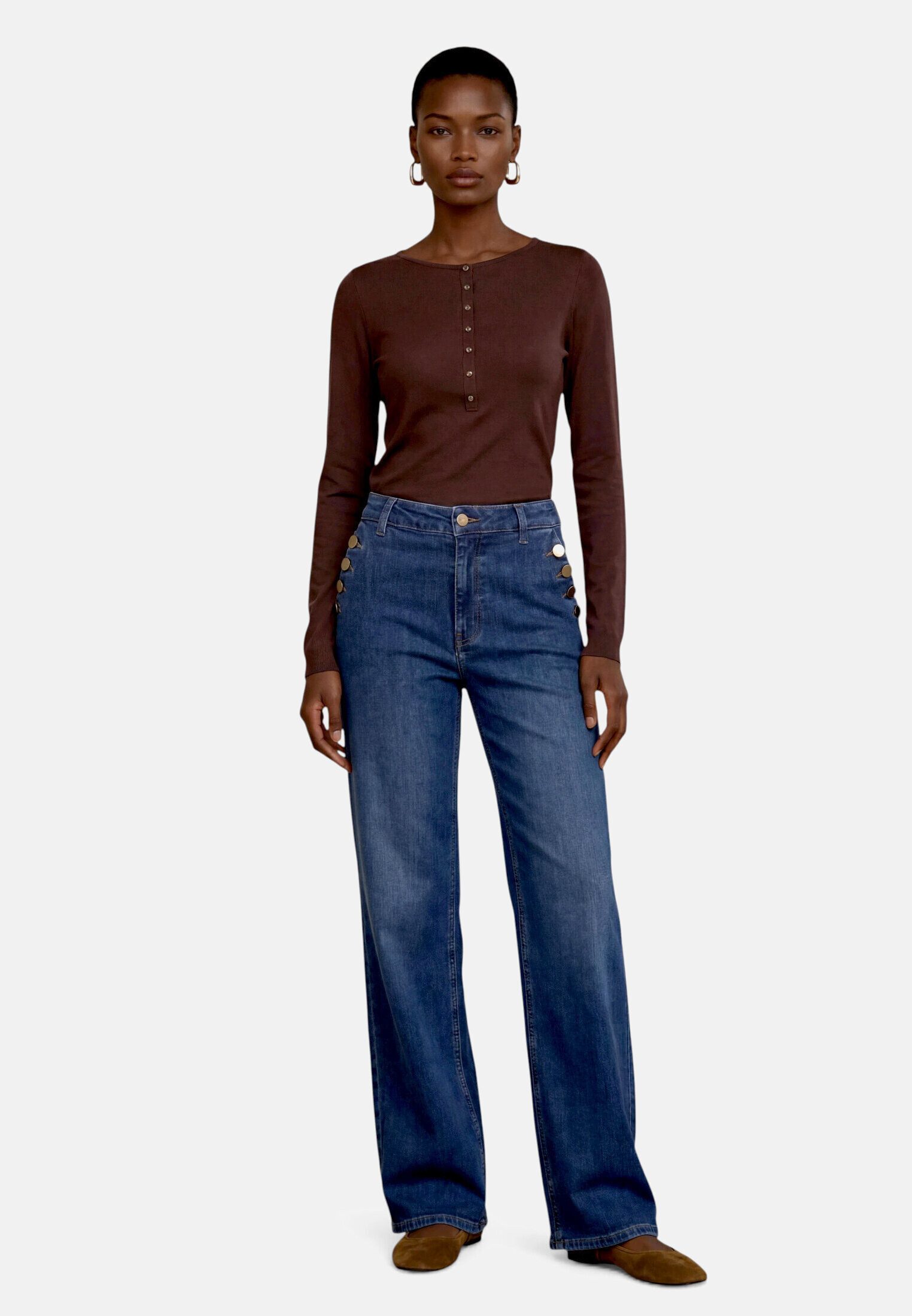 Zero Kurzarmshirt Damen mit Knopfleiste (1-tlg) Material