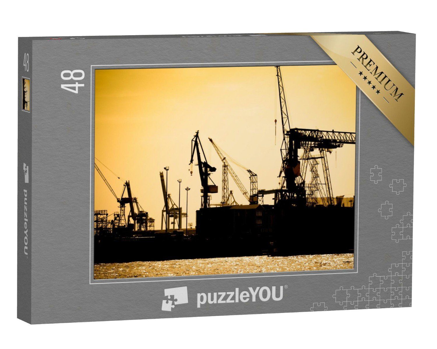 puzzleYOU Puzzle Sonnenuntergang im Hafen von Hamburg, 48 Puzzleteile, puzzleYOU-Kollektionen Hafen