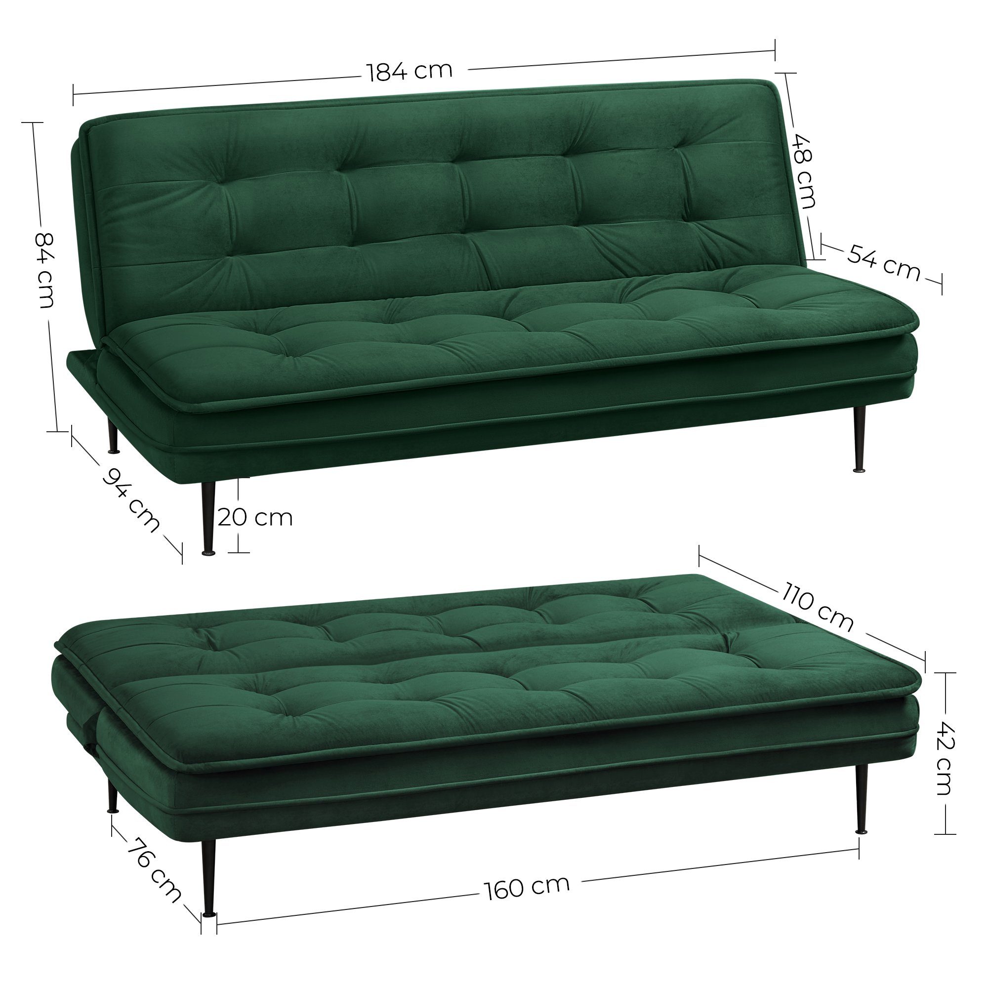 Schlafsofa LCS601C01 LCS601G01 von VASAGLE - Maße