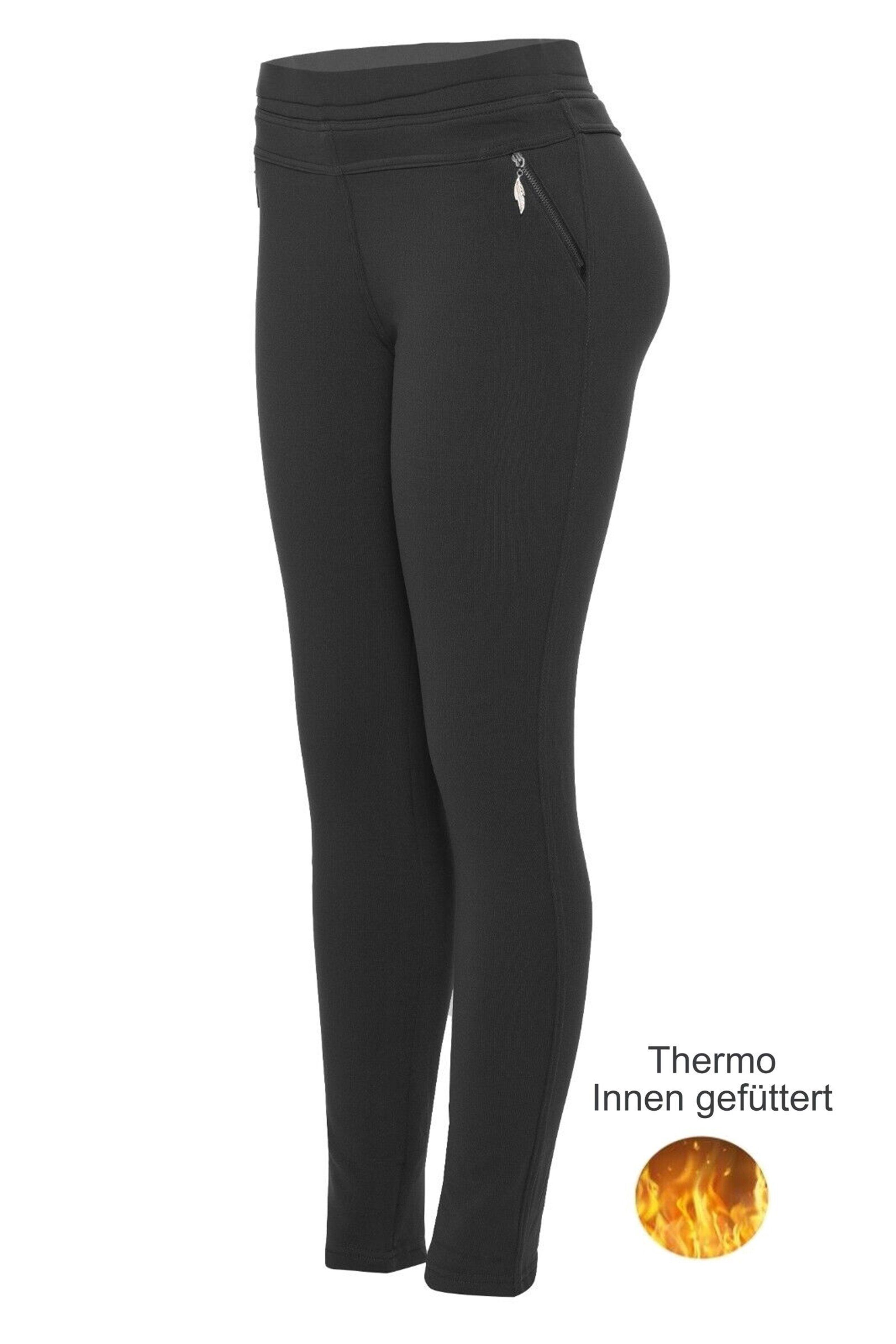Kendindza Collection Thermoleggings Damen gefüttert Thermo Leggings Innenfleece Winterhose stretch Gummibund