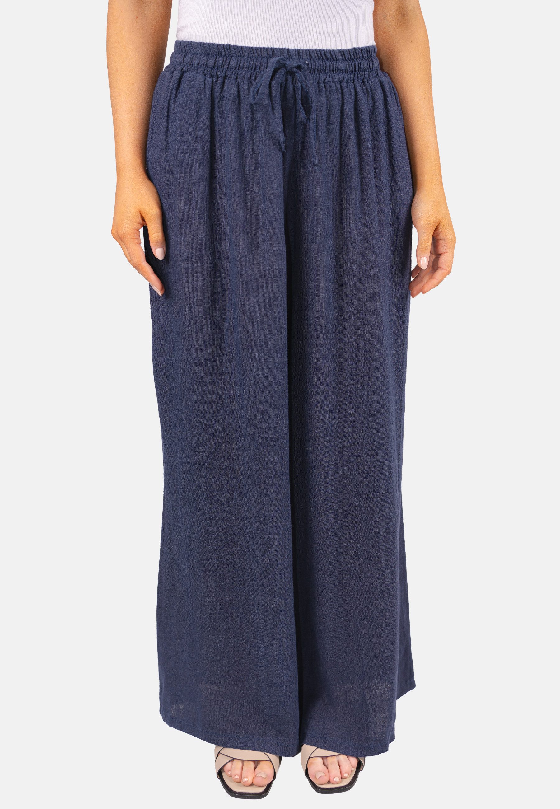 Seasons of April Leinenhose PERLA LINO (1-tlg) Leinenhose Damen Weit Perla Lang Kordelzug Elastischer Bund