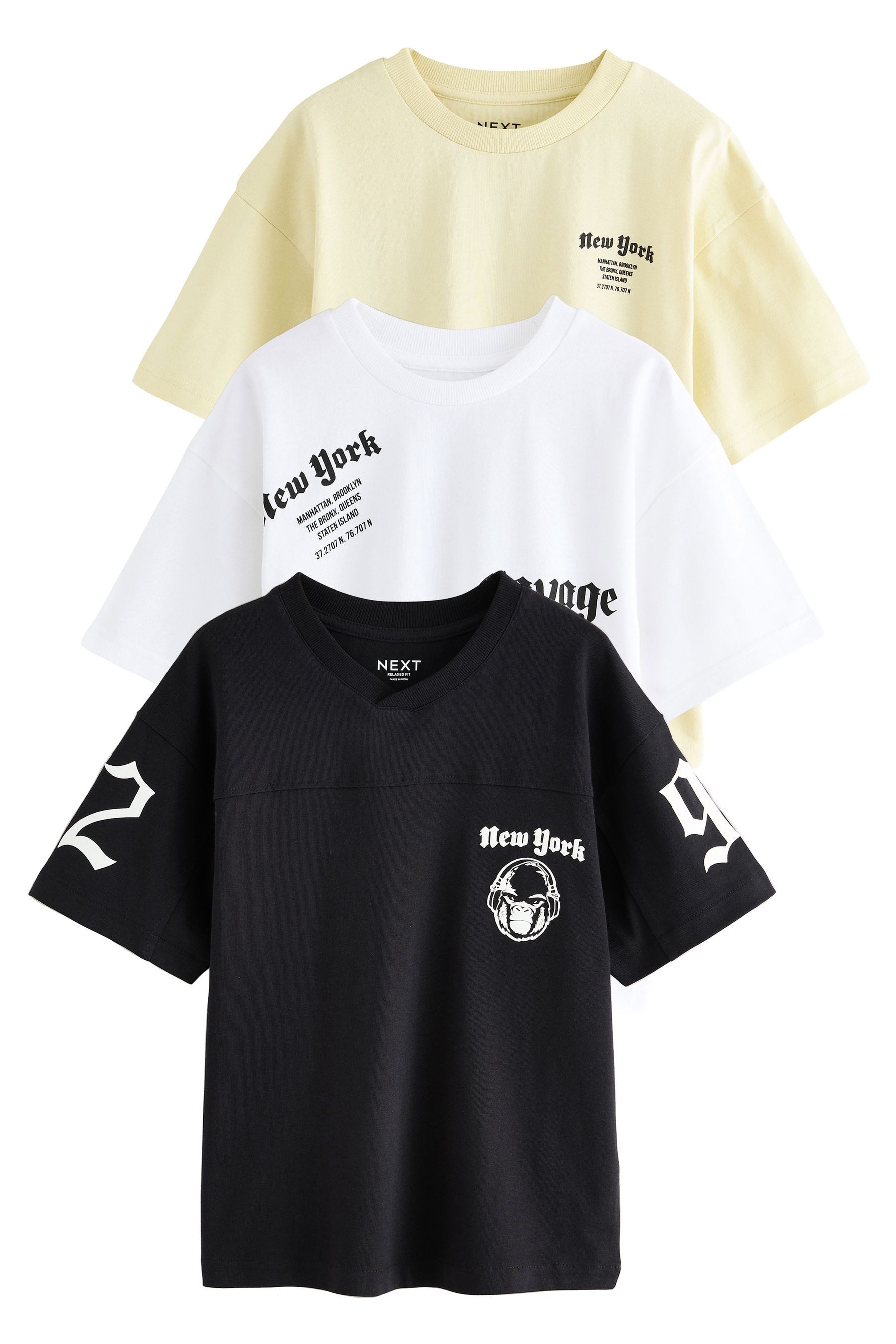 Next Print-Shirt 3er-Pack Relaxed Fit Kurzarm-T-Shirts günstig online kaufen