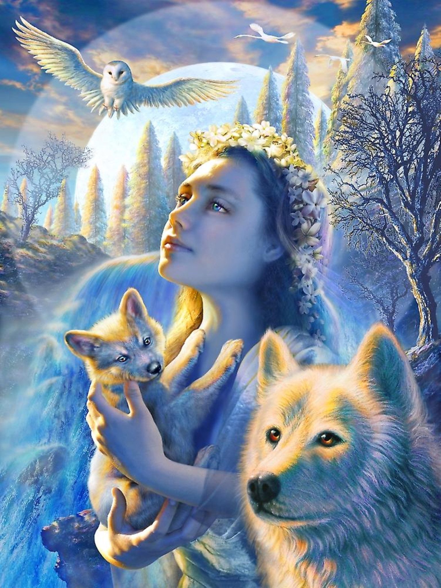 LA CUTE Malen nach Zahlen XL 5d Diamond Painting Frau mit Wolf Malen nach Zahlen 40x50cm (Komplettset für 5D Diamond Painting inklusive Leinwand, Diamanten und Werkzeugen, Diamond Painting Set mit Zubehör für DIY-Kreativität und Entspannung), 40x50cm 5D Diamond Painting mit präziser Klebeschicht & Zubehör