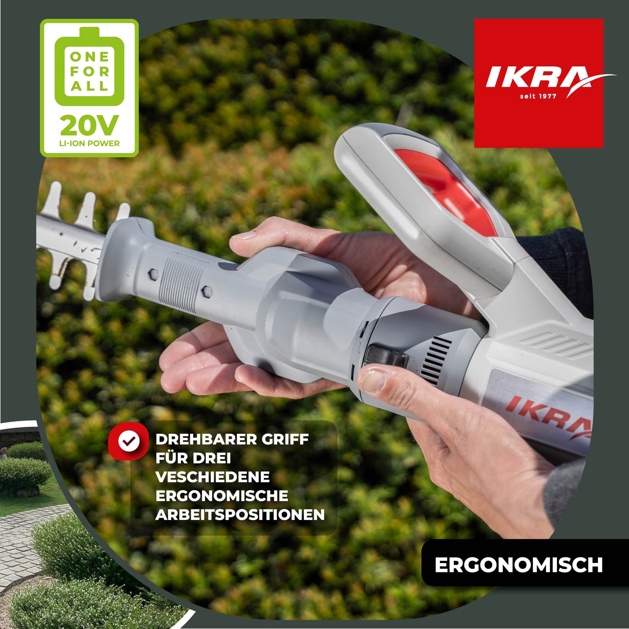 ikra GmbH Teleskop-Heckenschere ICPH 2050, bis 2,10 m Arbeitshöhe, 20 V, Praktische 2in1-Funktion (klassisch oder als Teleskop) – Bild 5 von 5