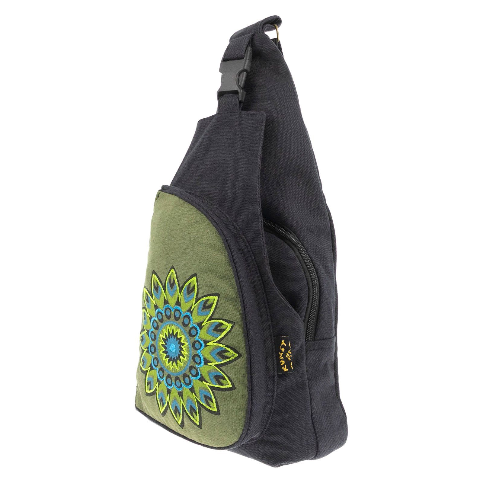 Schwarz UND MAGIE Army M Bodybag Kunst&Magie / Schultertasche Rucksack Hippie Slingbag Mandala Green Schultertasche KUNST