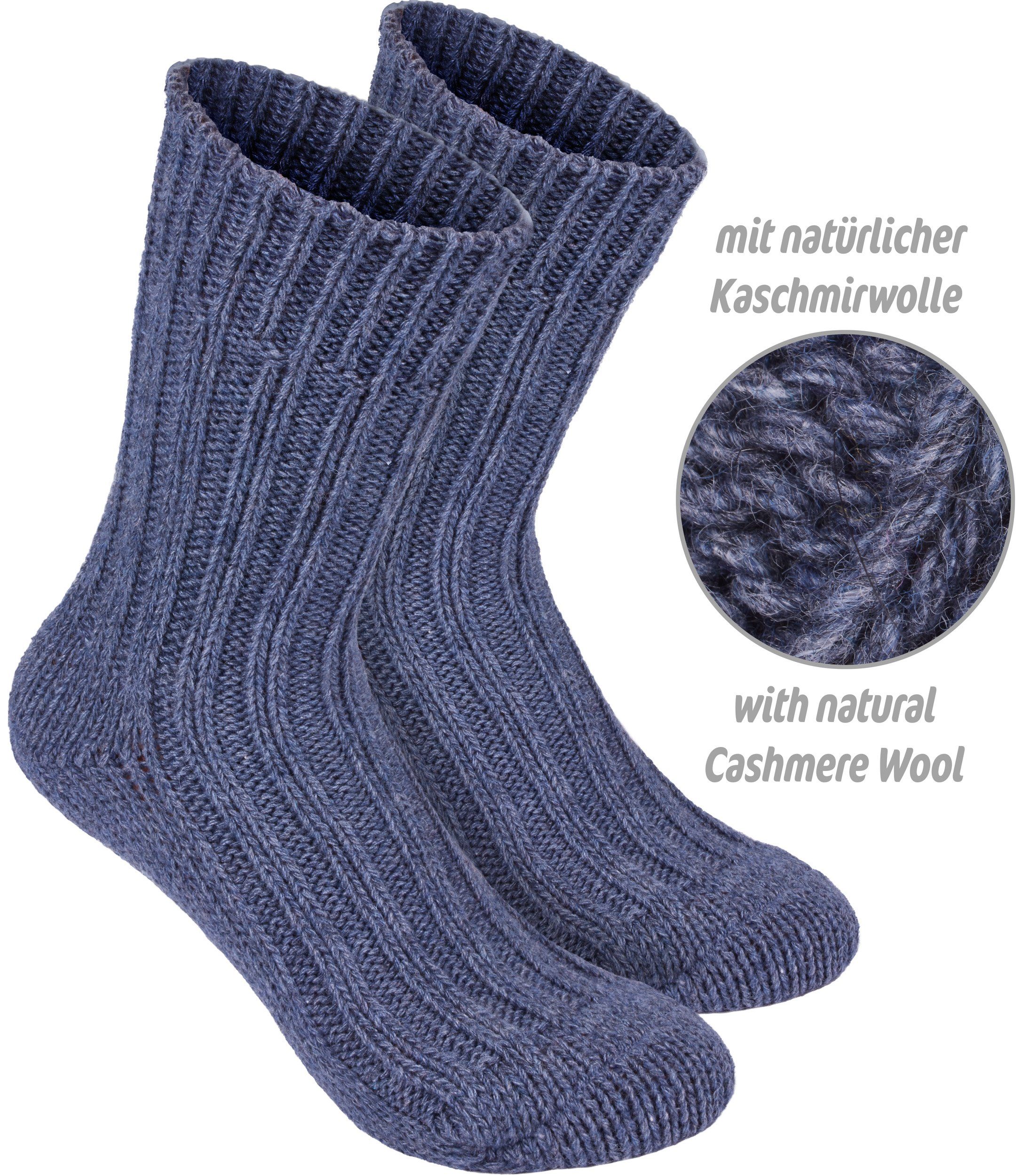 und und Beige Cashmere Kaschmir-Socken Wintersocken Herren warme 48% für Schafswolle und BRUBAKER Kuschelsocken (4-Paar, 40% Anteil) Blau, Grobstrick Grau Damen