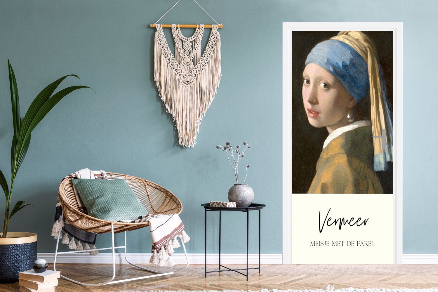 Mädchen Türaufkleber, MuchoWow bedruckt, für 75x205 cm mit Matt, Fototapete Vermeer, - dem Tür, (1 Perlenohrring Das Türtapete St),