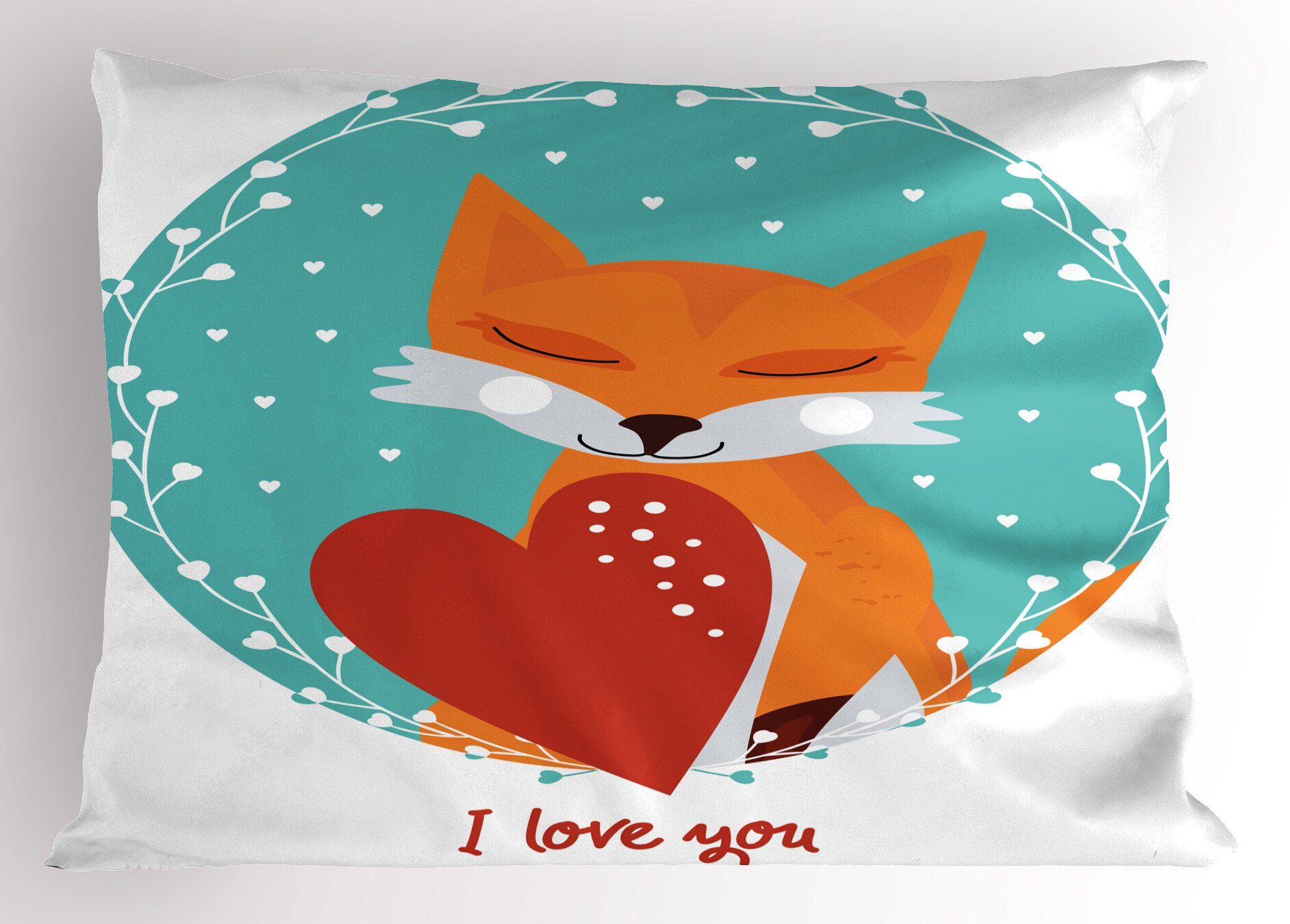 Kissenbezüge Dekorativer Queen Size Romantisches Abakuhaus Stück), Fox Gedruckter Süße Katze Thema Herz (1 Kopfkissenbezug