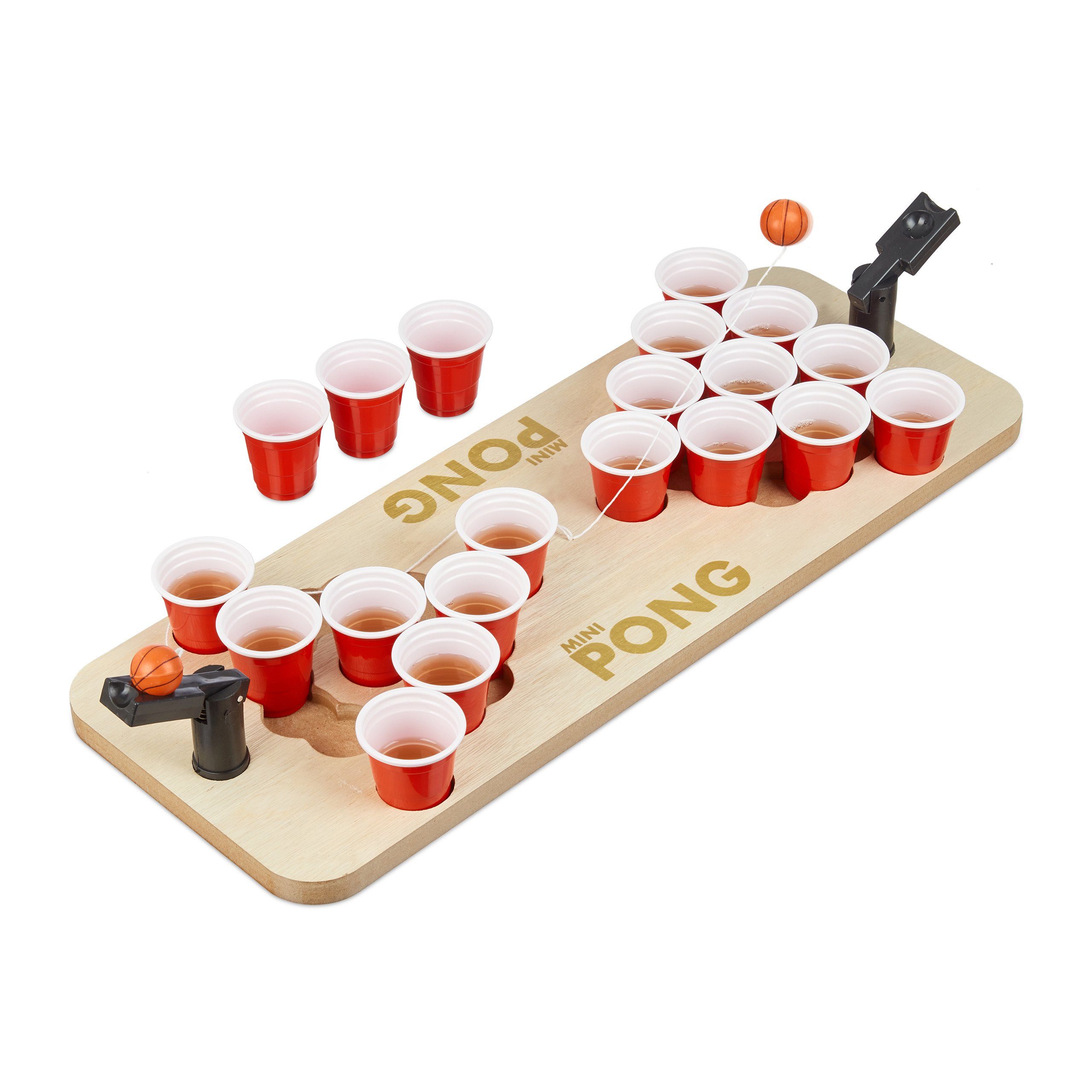 relaxdays Spiel, Mini Beer Pong mit roten Bechern