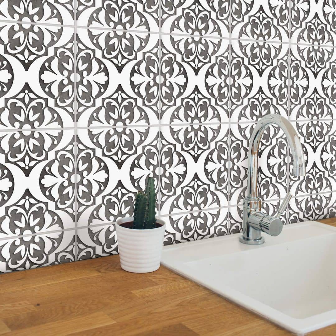 K&L Wall Art Fliesenaufkleber Marokkanische Ornamente, schwarz/weiß, selbstklebend, 12er Set