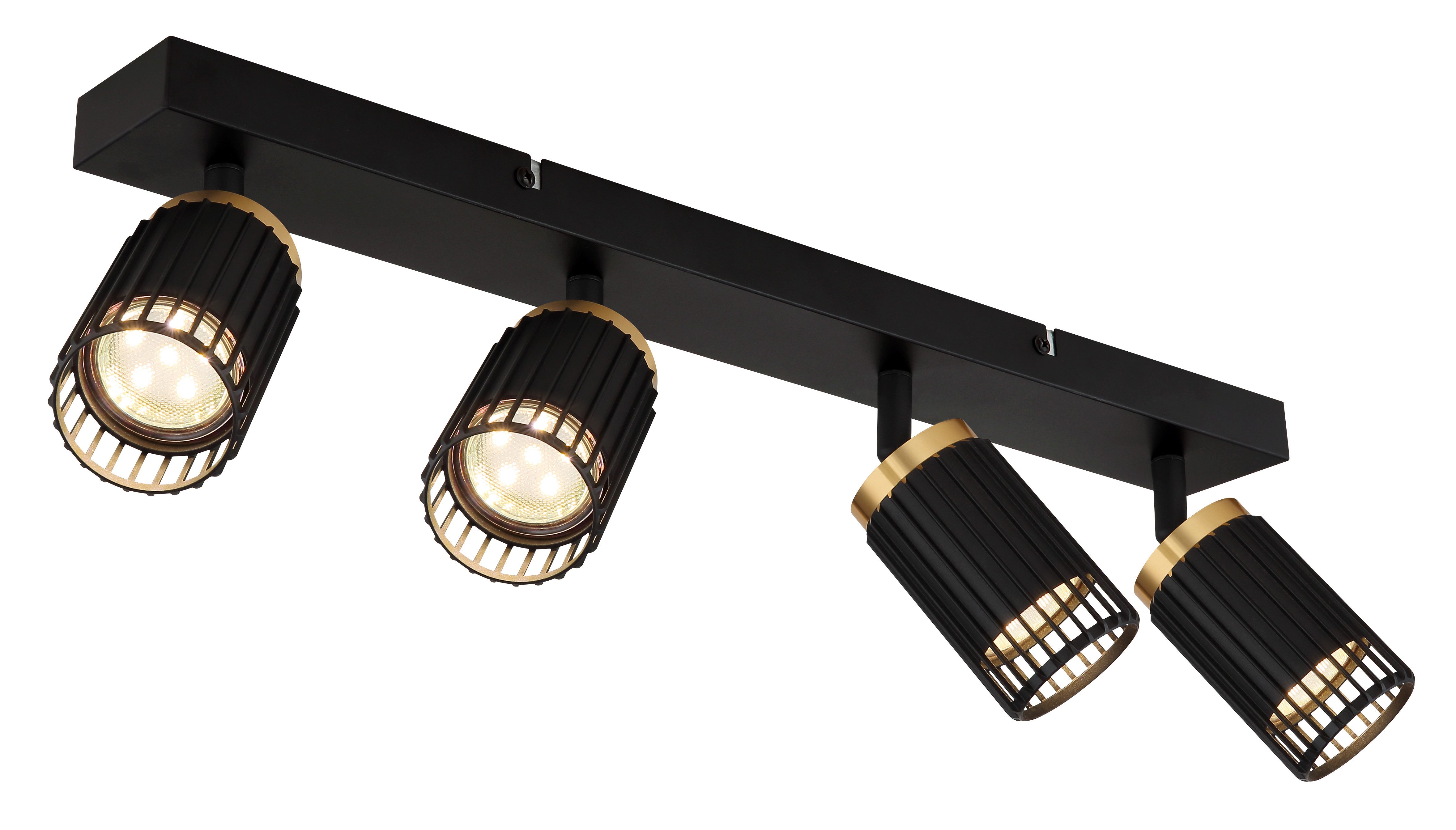 GLOBO LIGHTING Deckenspot KORBEN, Leuchtmittel wechselbar, Schwarzer Strahler mit Aluminium schwarz-gold, E14 4x25W