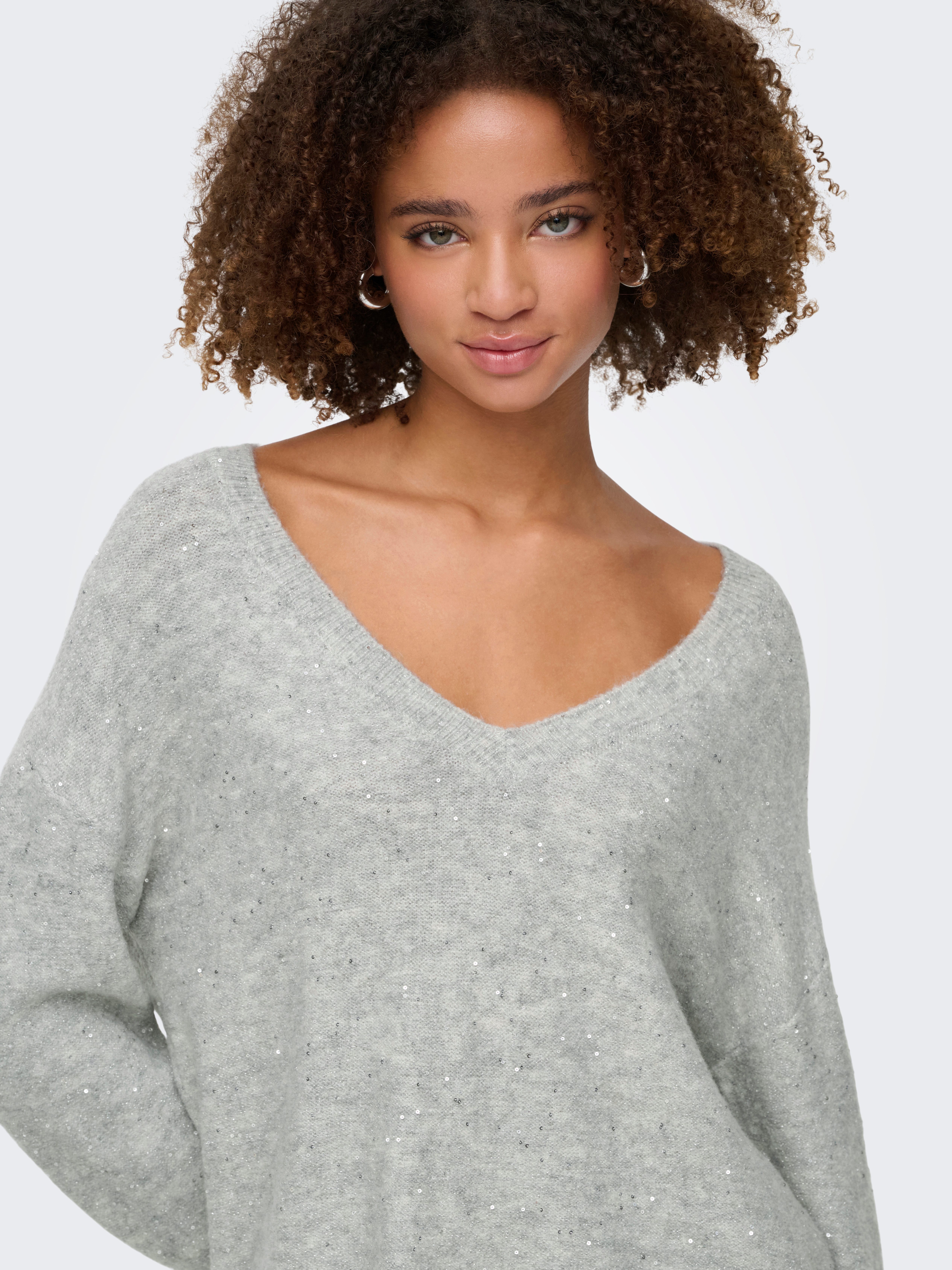 ONLY Strickpullover ONLARIZONA LS SEQUINS V-NECK PUL KNT