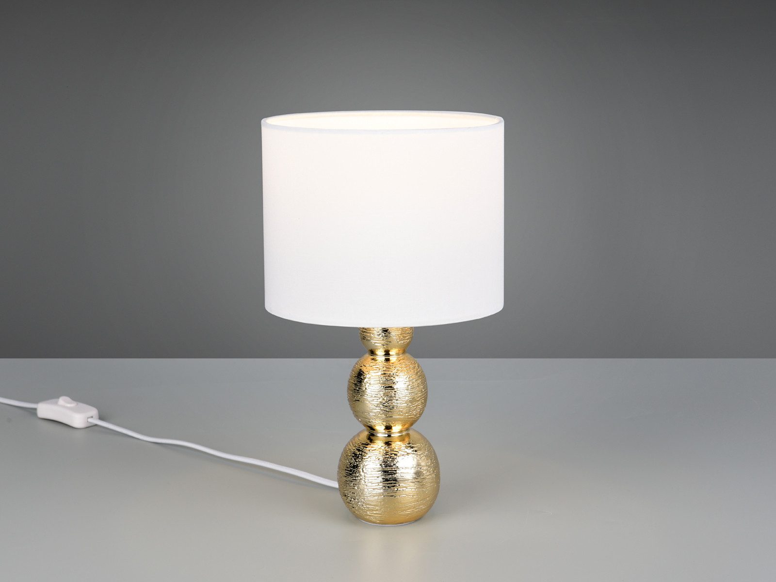 Reality Leuchten LED Nachttischlampe aus Keramik mit Stoffschirm Weiß H: 29cm, Dimmfunktion, LED wechselbar, warmweiß, Tischlampe Design-klassiker Lampenschirm  – Bild 3 von 5