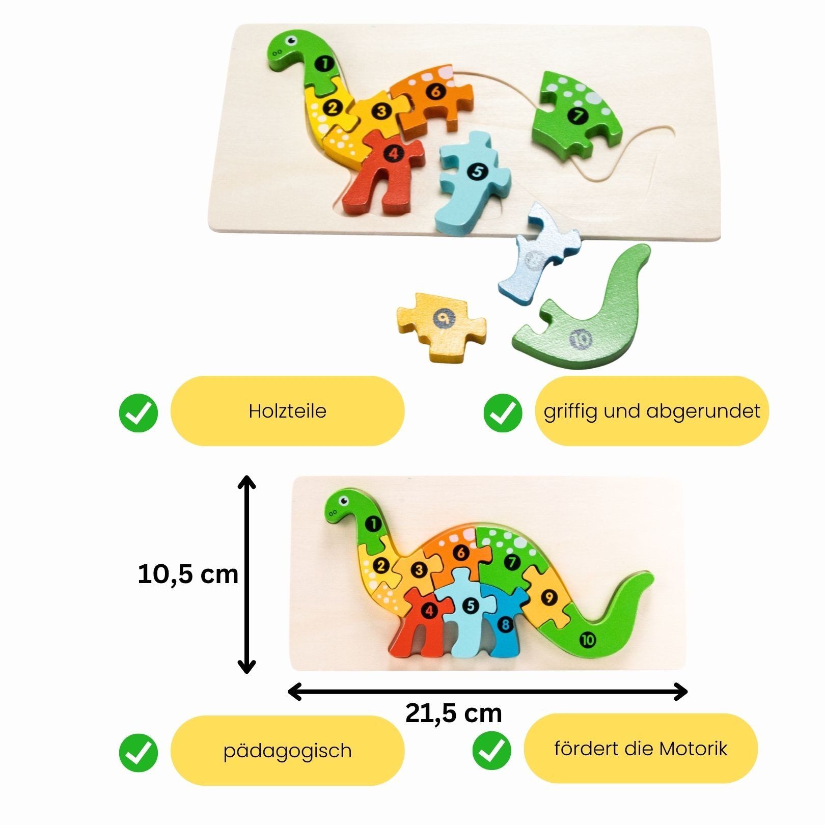 GICO Steckpuzzle Holzpuzzle Dino mit Zahlen von 1 bis 10- 3915, Puzzleteile günstig online kaufen