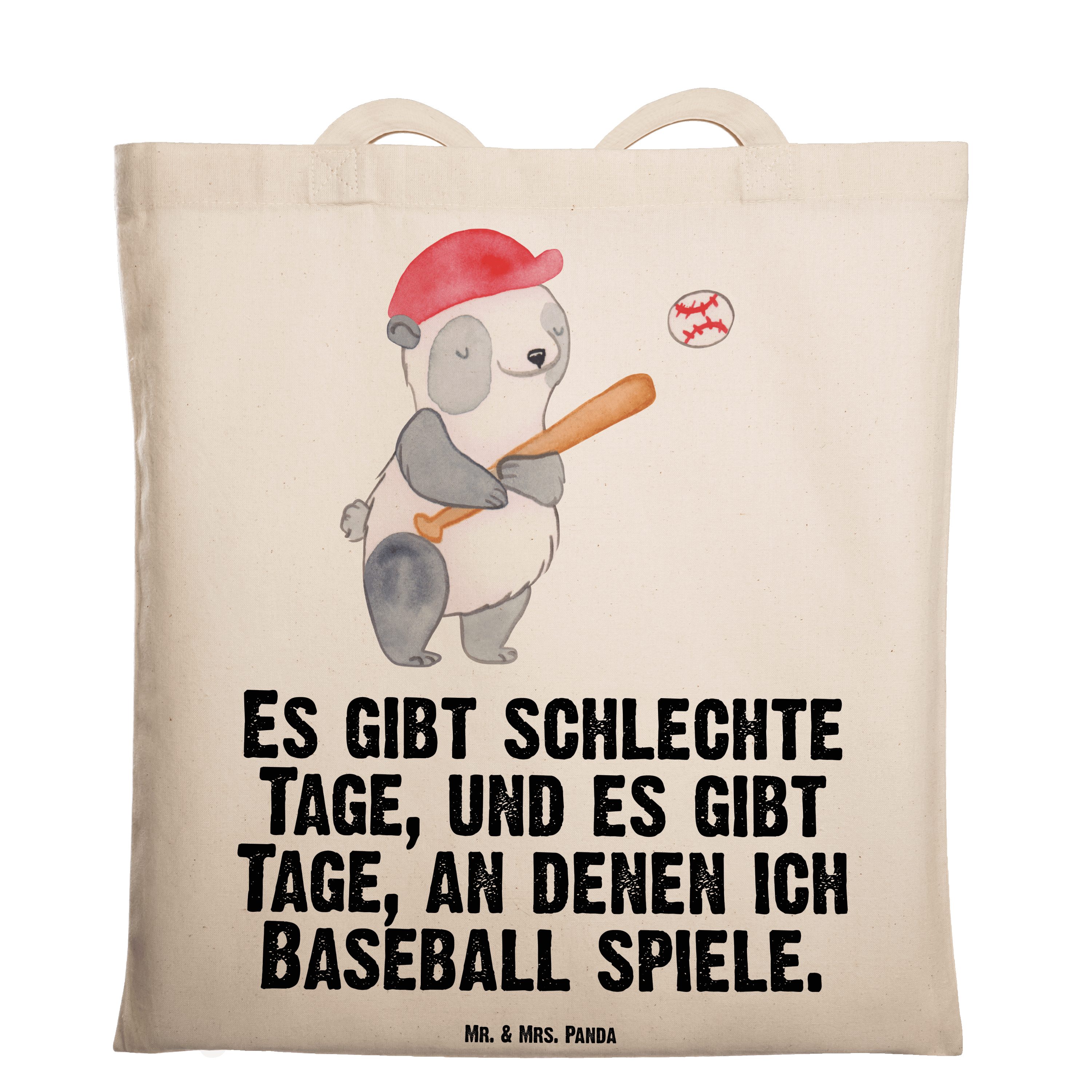 Mr. & Mrs. Panda Tragetasche Panda Baseball spielen Tage - Transparent - Geschenk, Baseballplatz, (1-tlg)