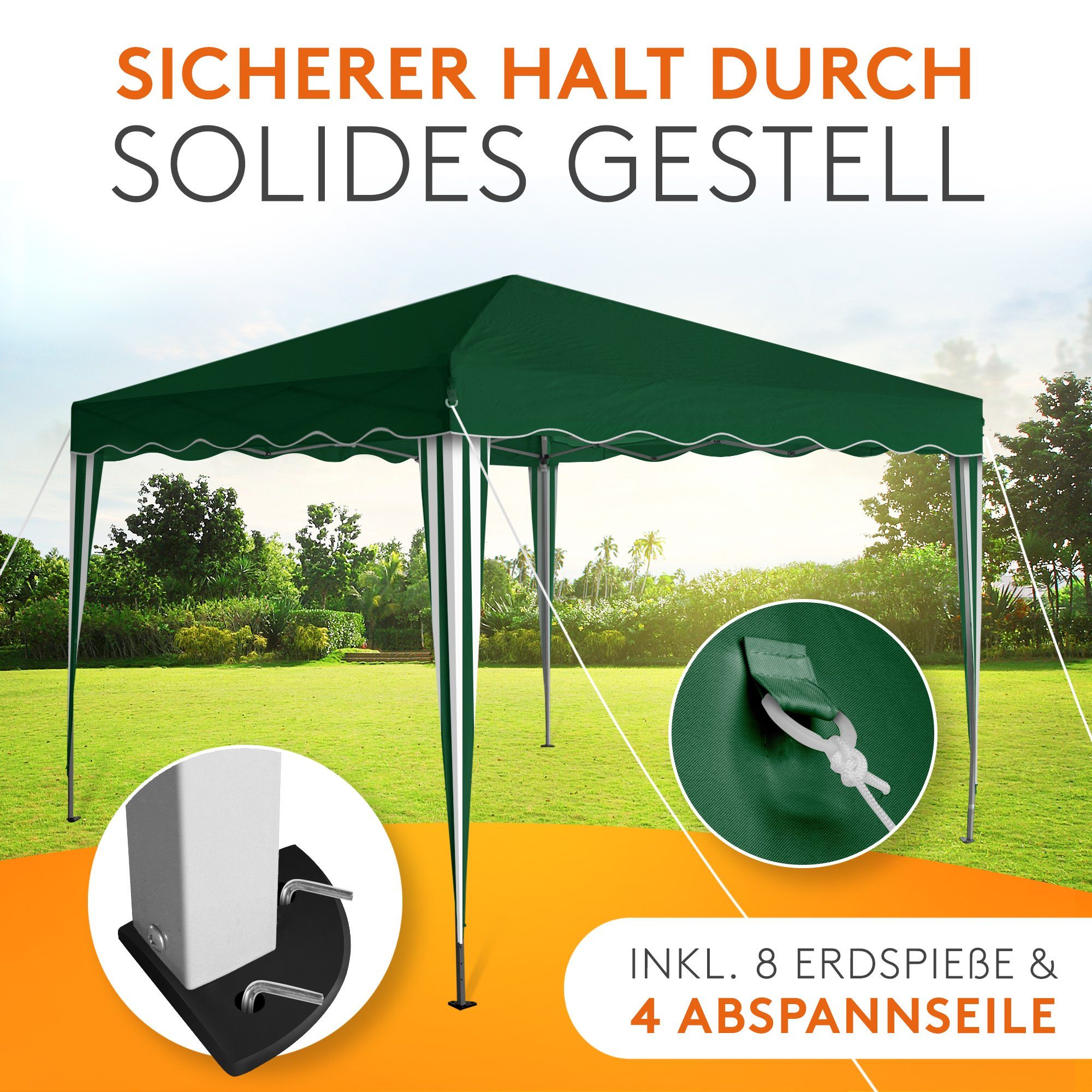 Kronenburg Faltpavillon 3x3 m wasserdicht - Gartenpavillon, Partyzelt stabil, UV-Schutz 50+, mit 0 Seitenteilen, Wetterfester Schutz, Leichter Aufbau, Inklusive – Bild 5 von 5