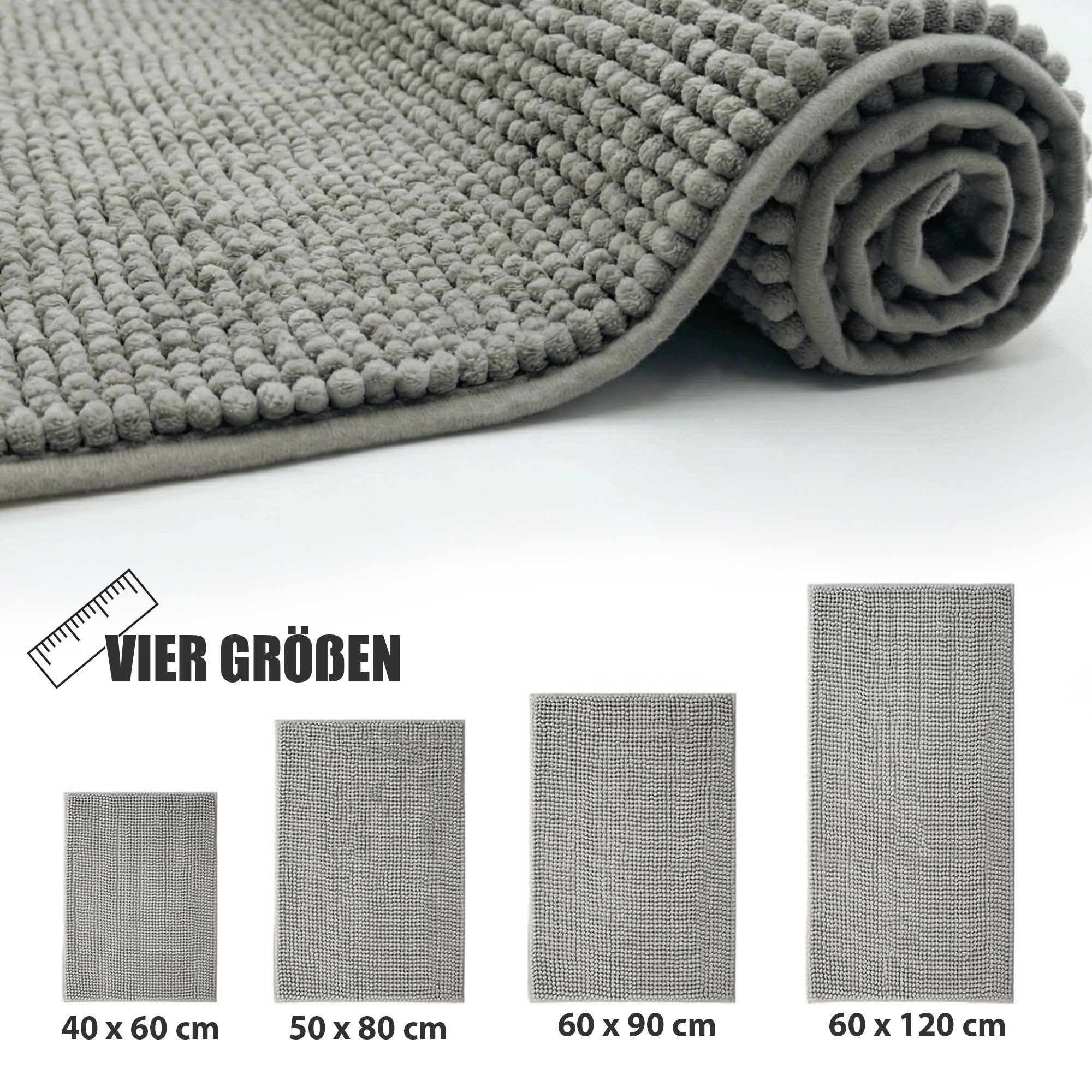 HELLSER Badematte DANA - Badezimmerteppich rutschfest & waschbar - Chenille, rutschhemmend beschichtet, fußbodenheizungsgeeignet, schnell trocknend, Polyester,  – Bild 5 von 5