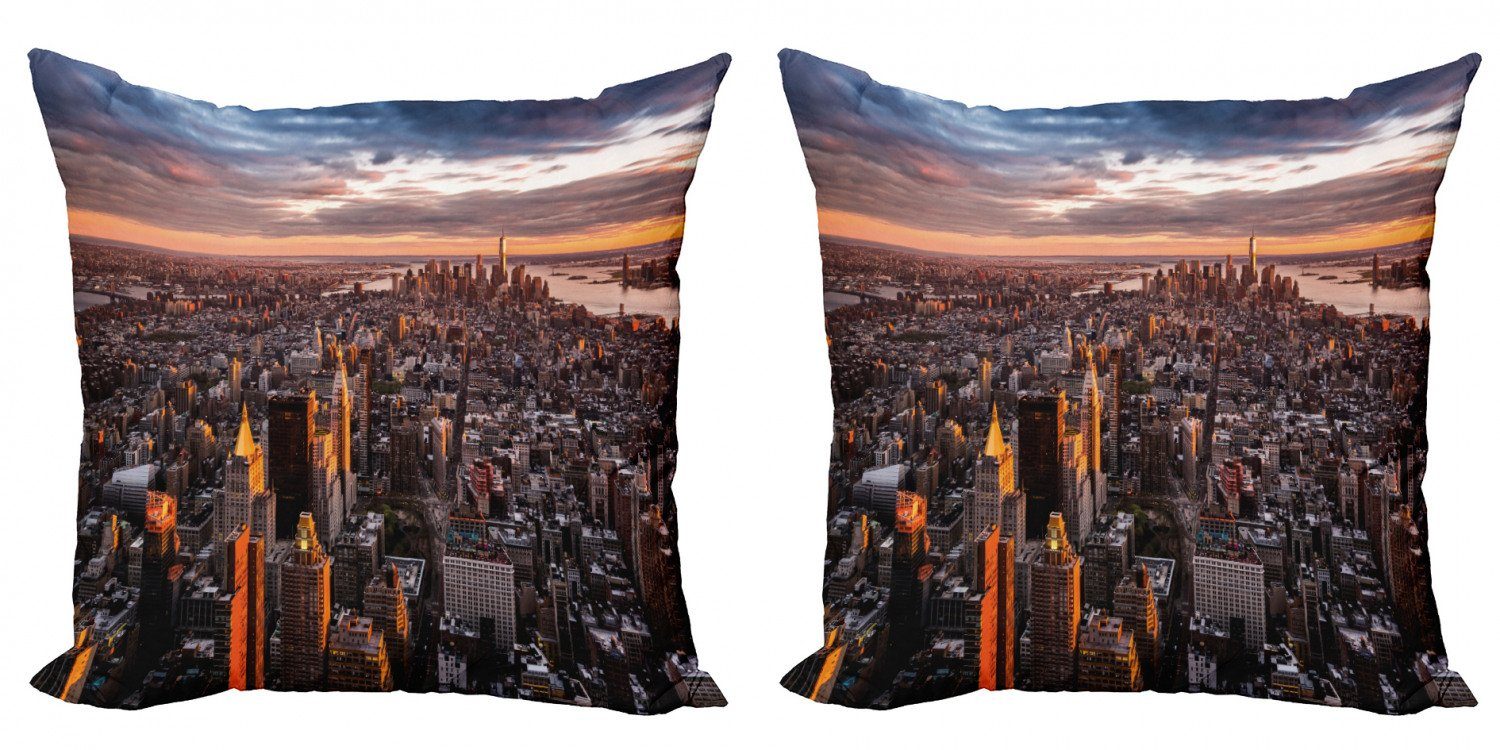 Accent (2 Abakuhaus Amerika Sonnenuntergang Staaten Manhattan Skyline Stück), Vereinigte Digitaldruck, Modern Doppelseitiger von Kissenbezüge