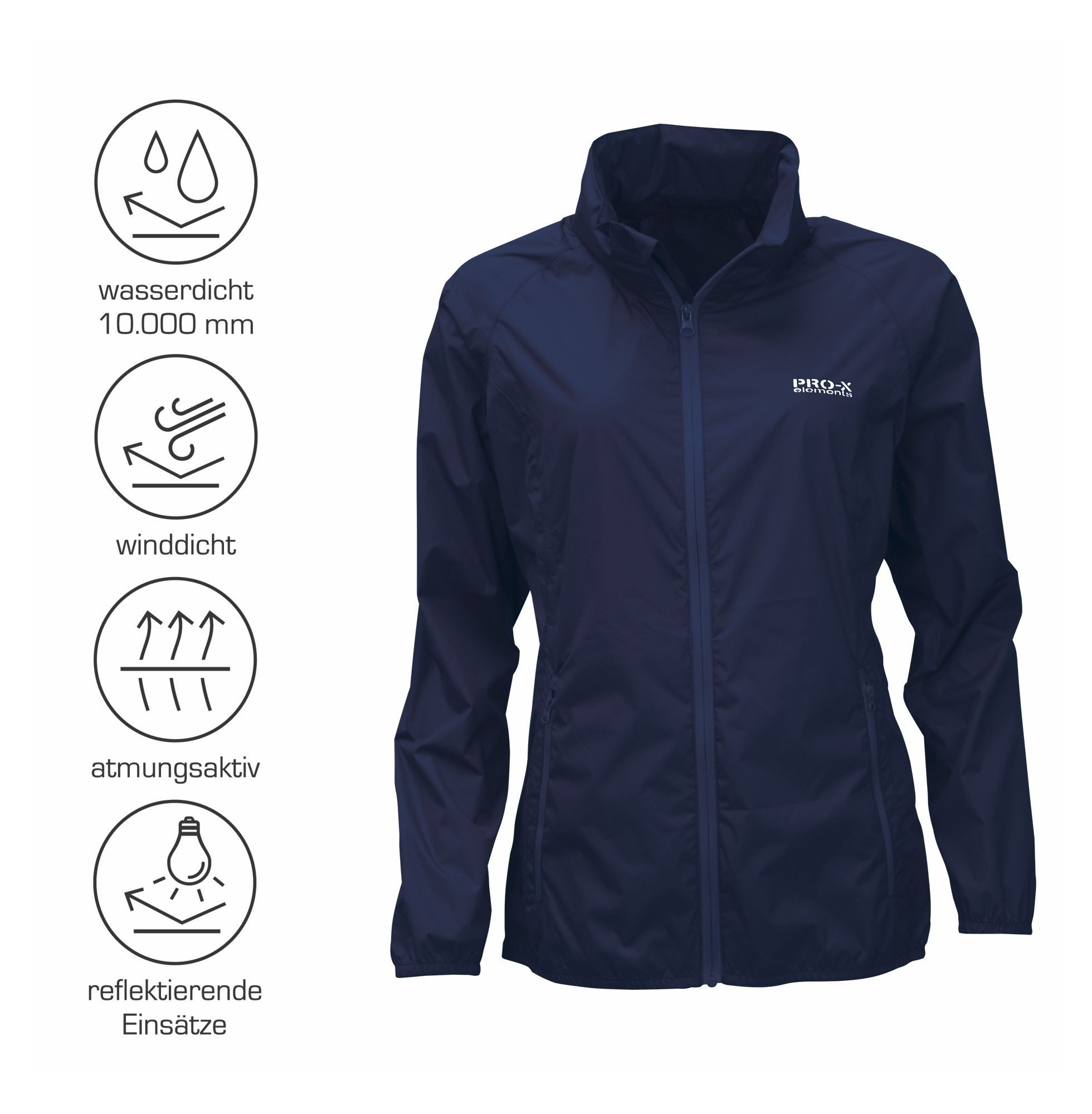 PRO-X ELEMENTS Regenjacke LADY-PACKable wasserdicht, atmungsaktiv, reflektierend Kapuze, in großen Größen erhältlich, Rückenventilation