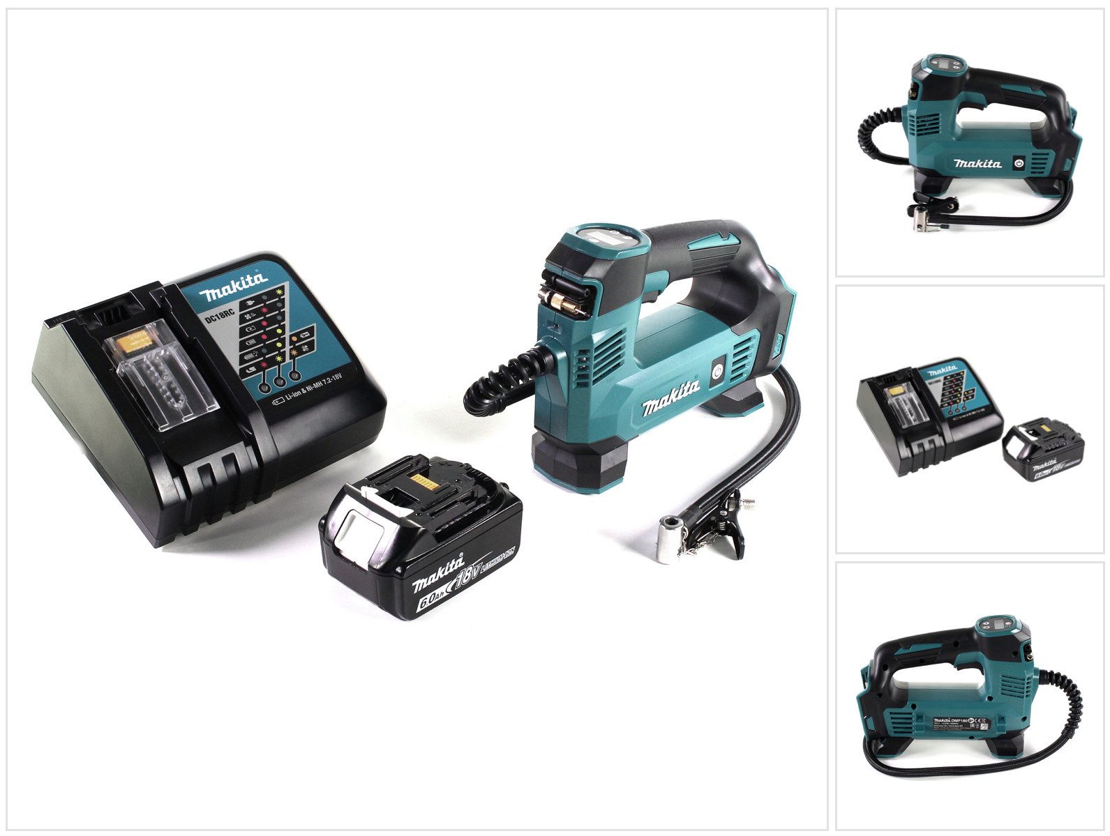 Makita Akku-Handkompressor DMP 180 RG1 Akku Kompressor 18 V 8,3 bar + 1x Akku 6,0 Ah + Ladegerät