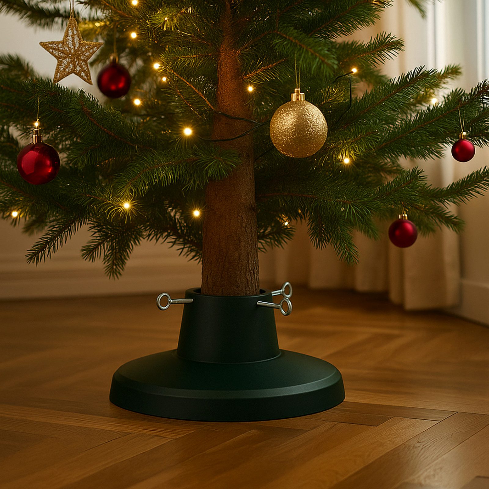 Koopman Christbaumständer Weihnachten Kunststoff Ø 38,5cm Grün (Stück, 1-tlg., Packung), Schraubgewinde, für Ø bis 15,5cm, Kunststoff / Metall, Wassertank – Bild 2 von 4