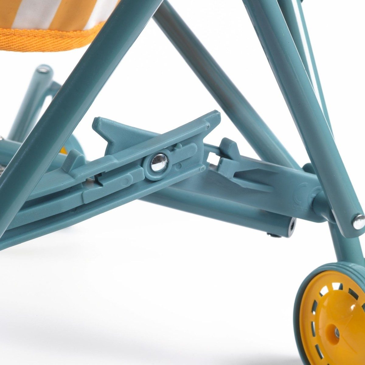DJECO Puppenbuggy Sunshine Puppenwagen 54 cm faltbarer Kinderwagen gelb weiß blau