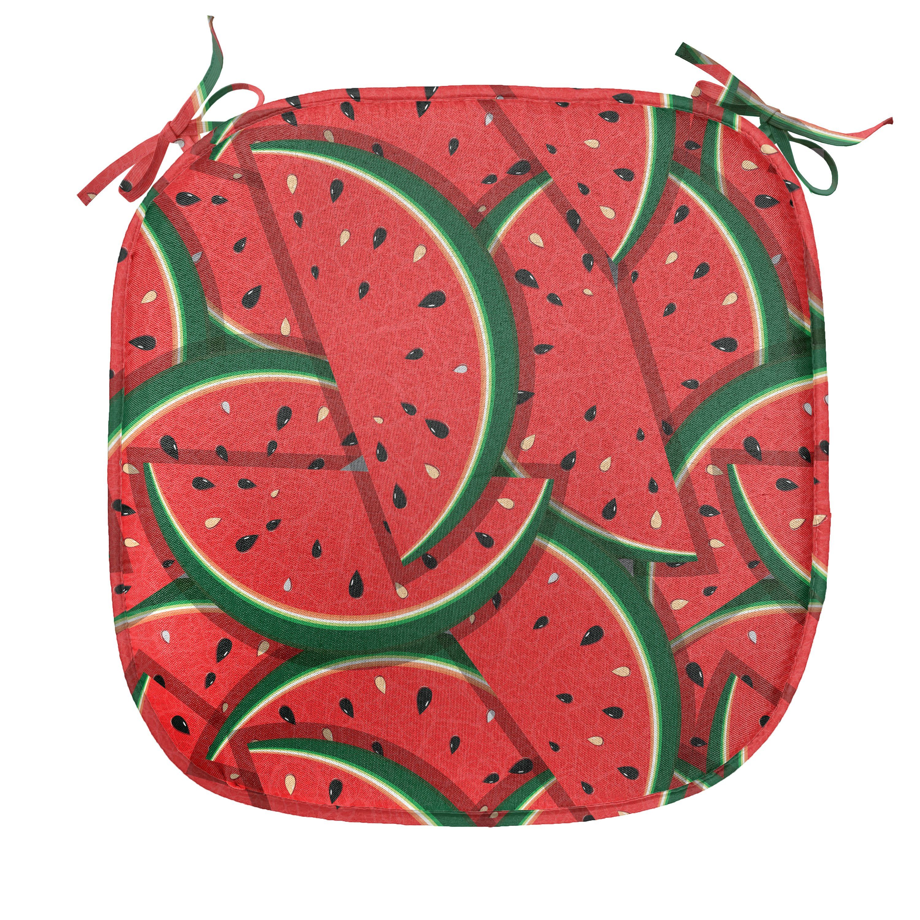 Abakuhaus Stuhlkissen Dekoratives wasserfestes Kissen mit Riemen für Küchensitze, Früchte Yummy Wassermelone-Scheiben