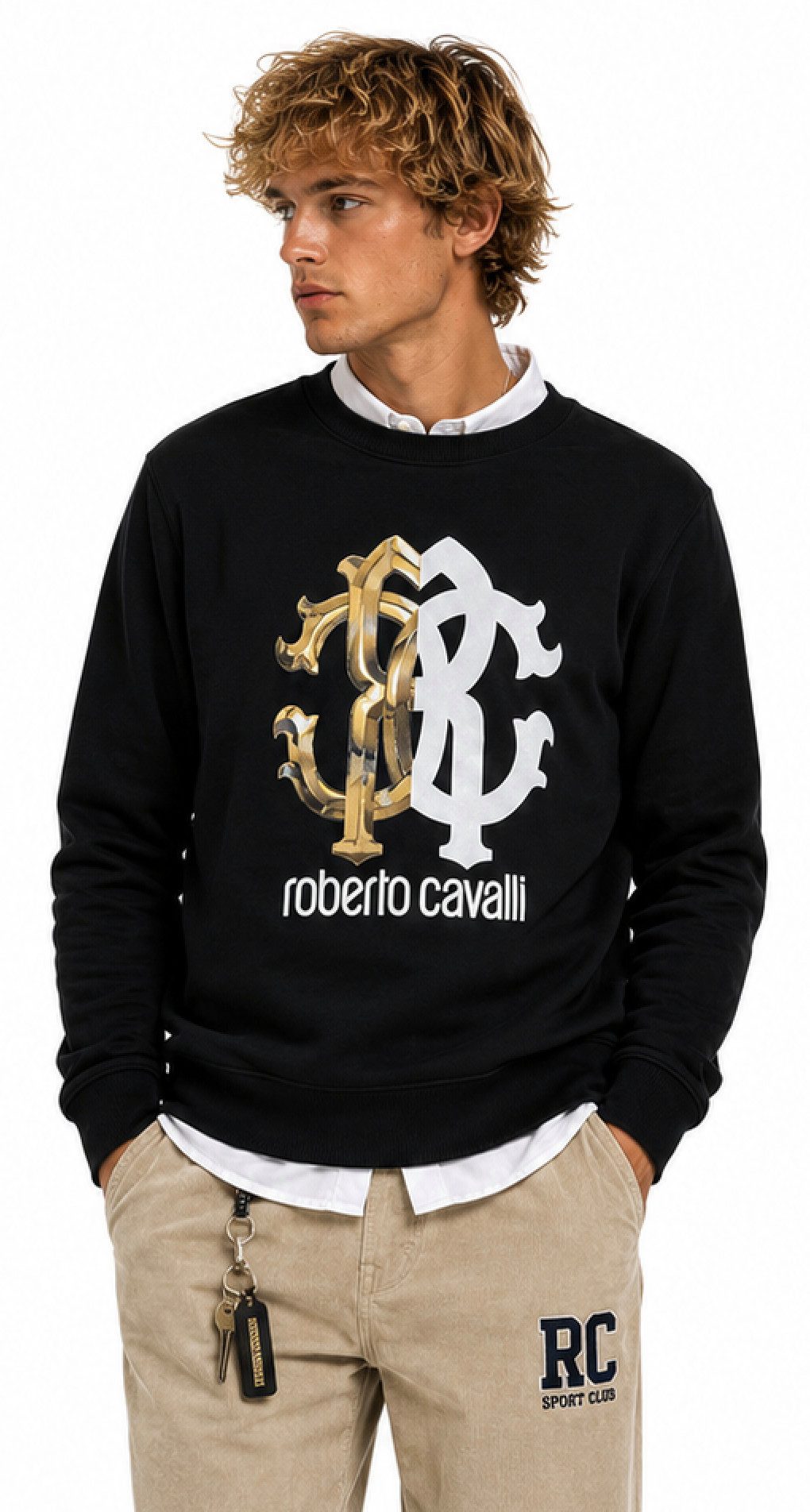 roberto cavalli Sweatshirt FIRENZE RC Monogram Logo Sweatshirt Pullover Sweater Exklusive Roberto Cavalli Firenze Premium-Linie