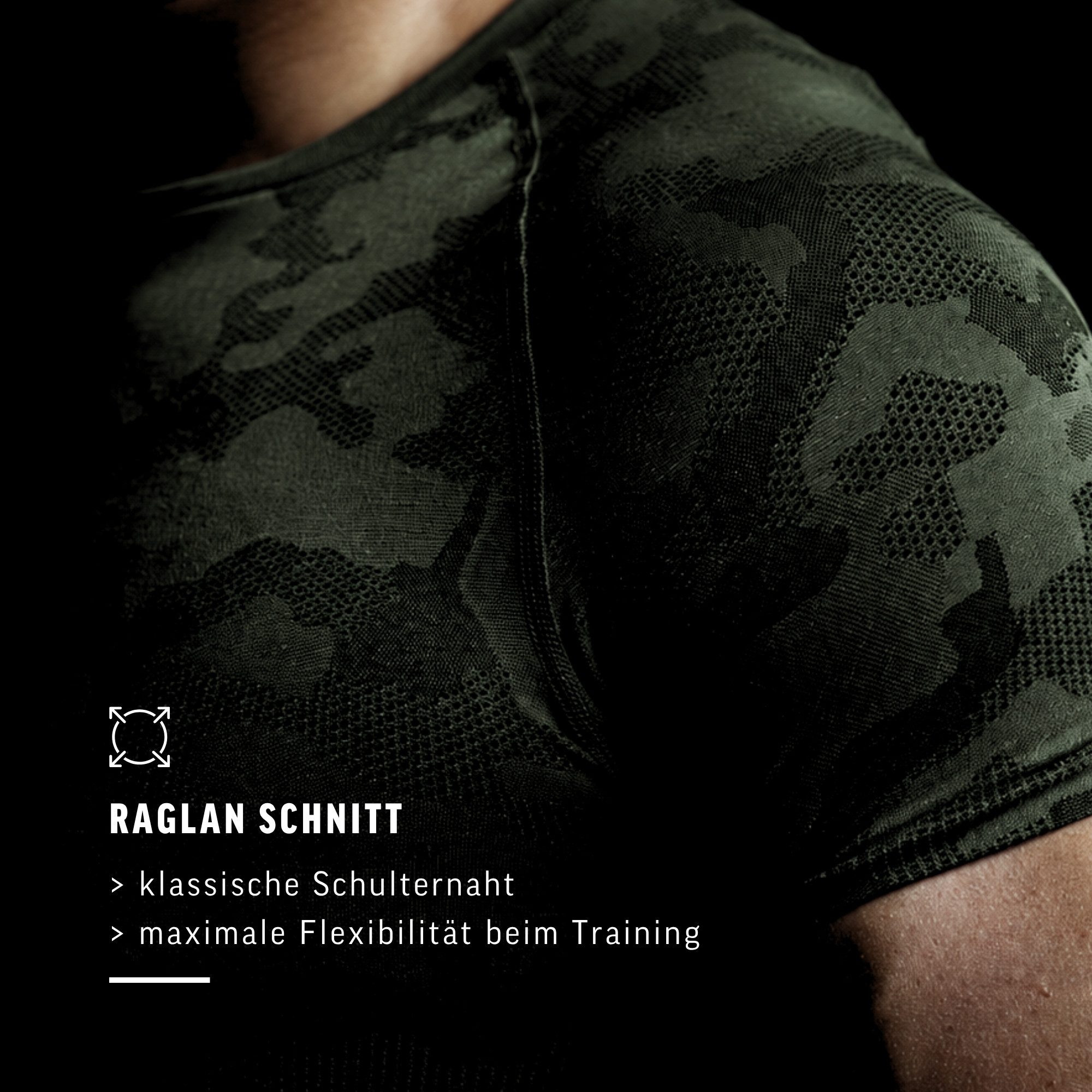 Smilodox T-Shirt Varek Herren, Compressionshirt, Shaped Fit, Camouflage, Gymwear Compression Fit, Seamless, atmungsaktiv, Body Mapping, Stretch – Bild 5 von 5