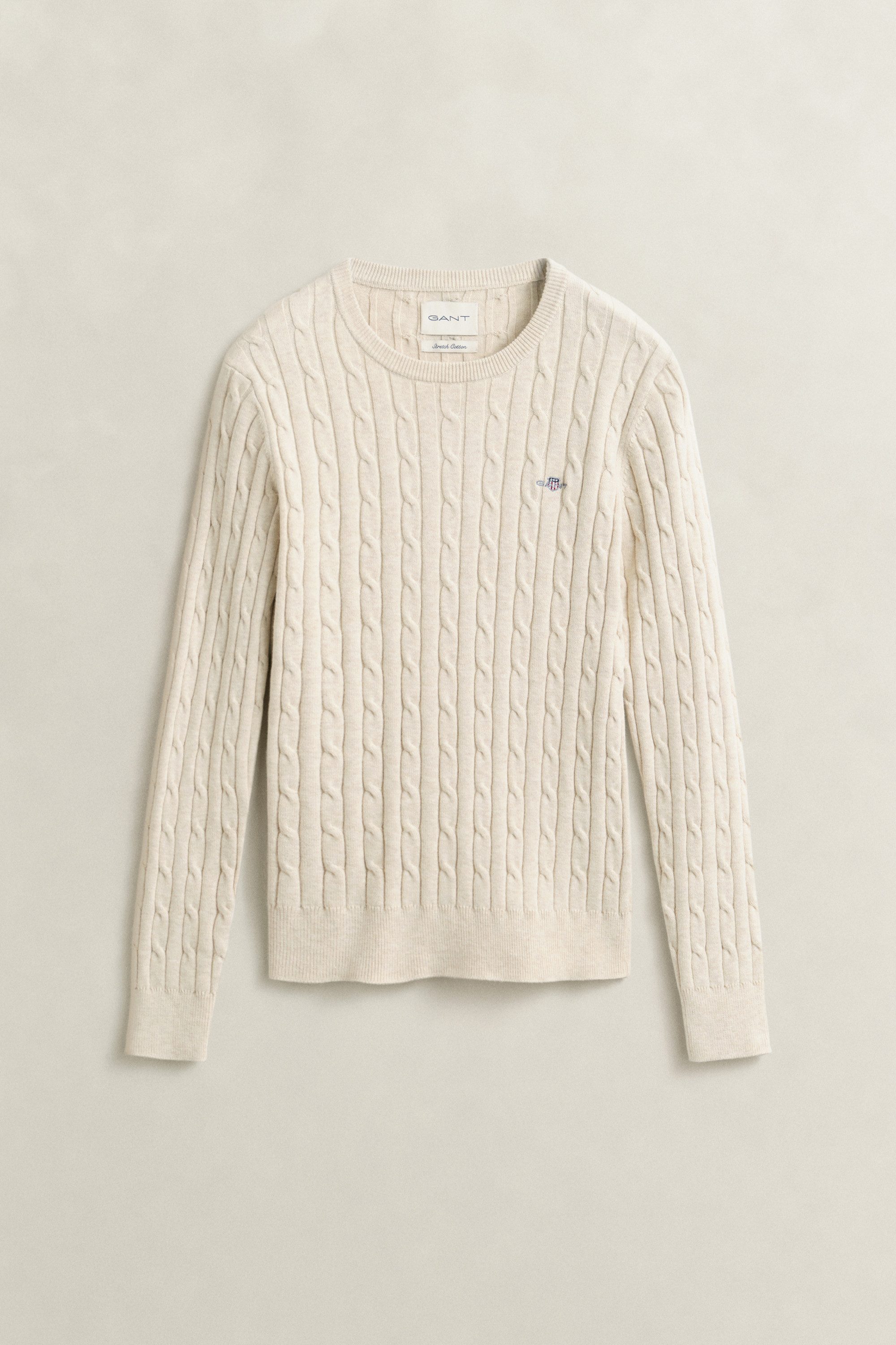 Gant Strickpullover STRETCH COTTON CABLE C-NECK mit Logostickerei auf der Brust