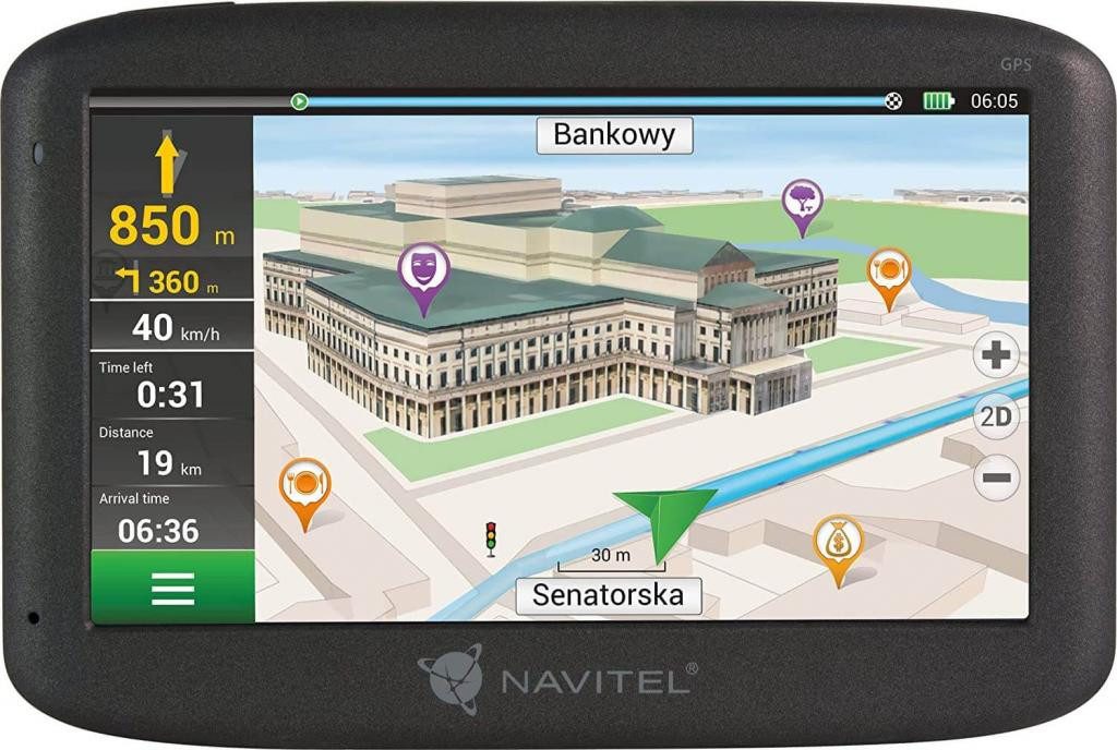 NAVITEL E500 Navigationssystem 5 Zoll GPS mit Europa Karte vorinstalliert Navigationsgerät (Europa (47 Länder), Navitel Navigator, umfangreiche Datenbank von Interessenpunkten (POI)