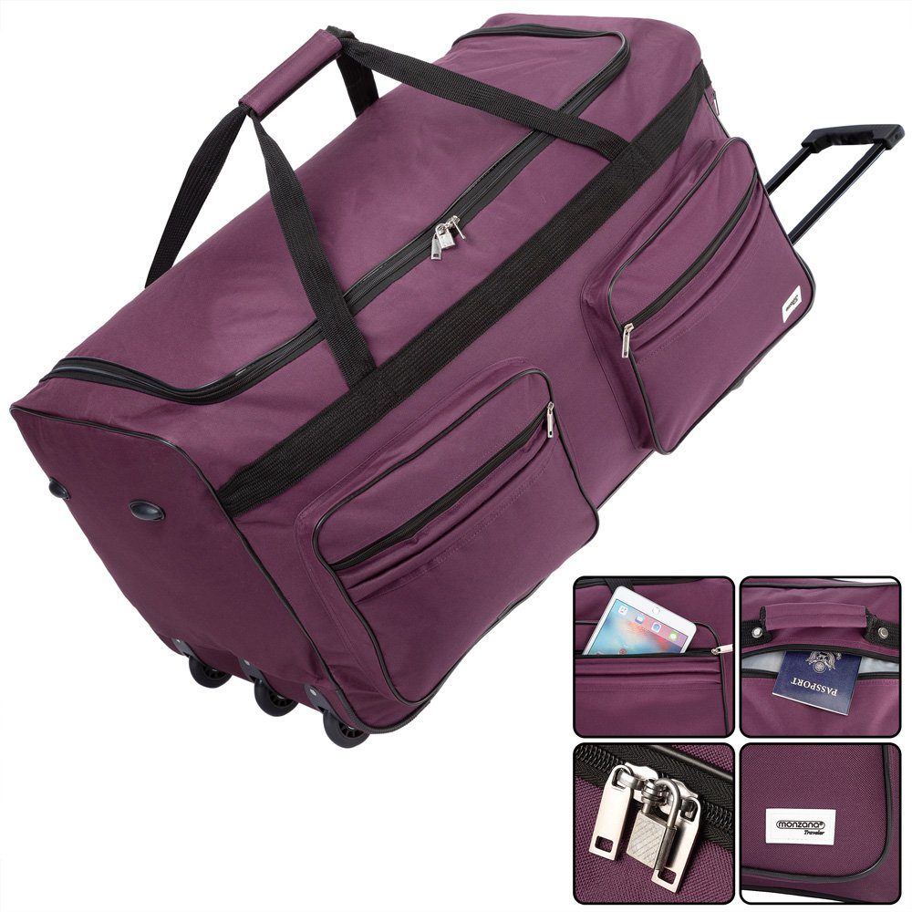 monzana Reisetasche, mit Rollen 160L Trolley Teleskopgriff Violett Groß XXL günstig online kaufen