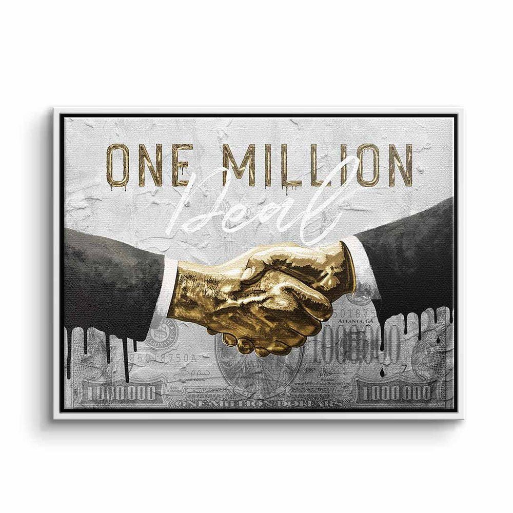 DOTCOMCANVAS® Leinwandbild, Leinwandbild one million deal Büro Motivation schwarz grau gold mit pr weißer Rahmen