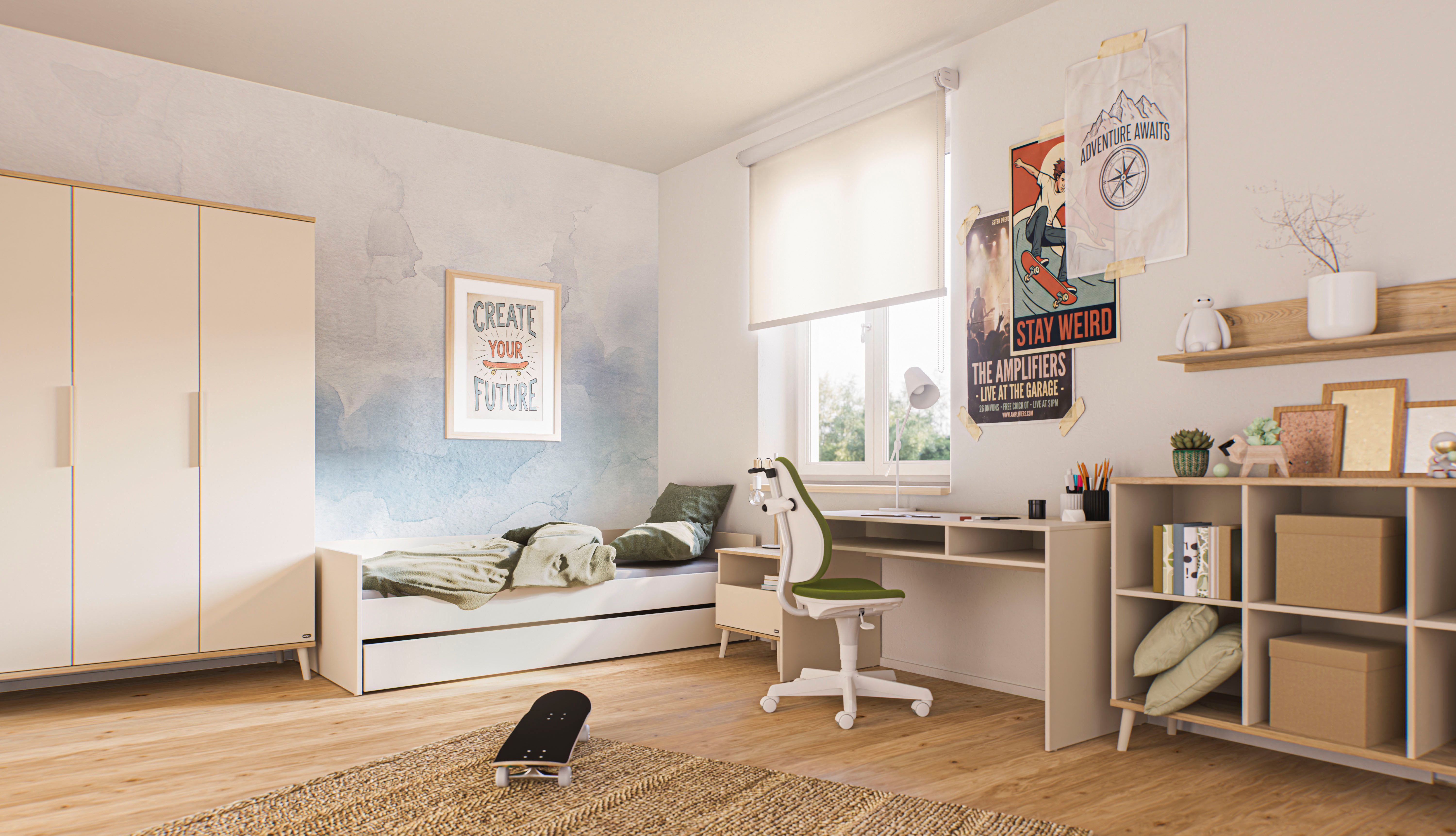 YUNY by PAIDI Schreibtisch HAZEL in Beige mit 2 offenen Fächern, 130 x 60 cm, stabiler Kinderschreibtisch, kratzfest & leicht zu reinigen