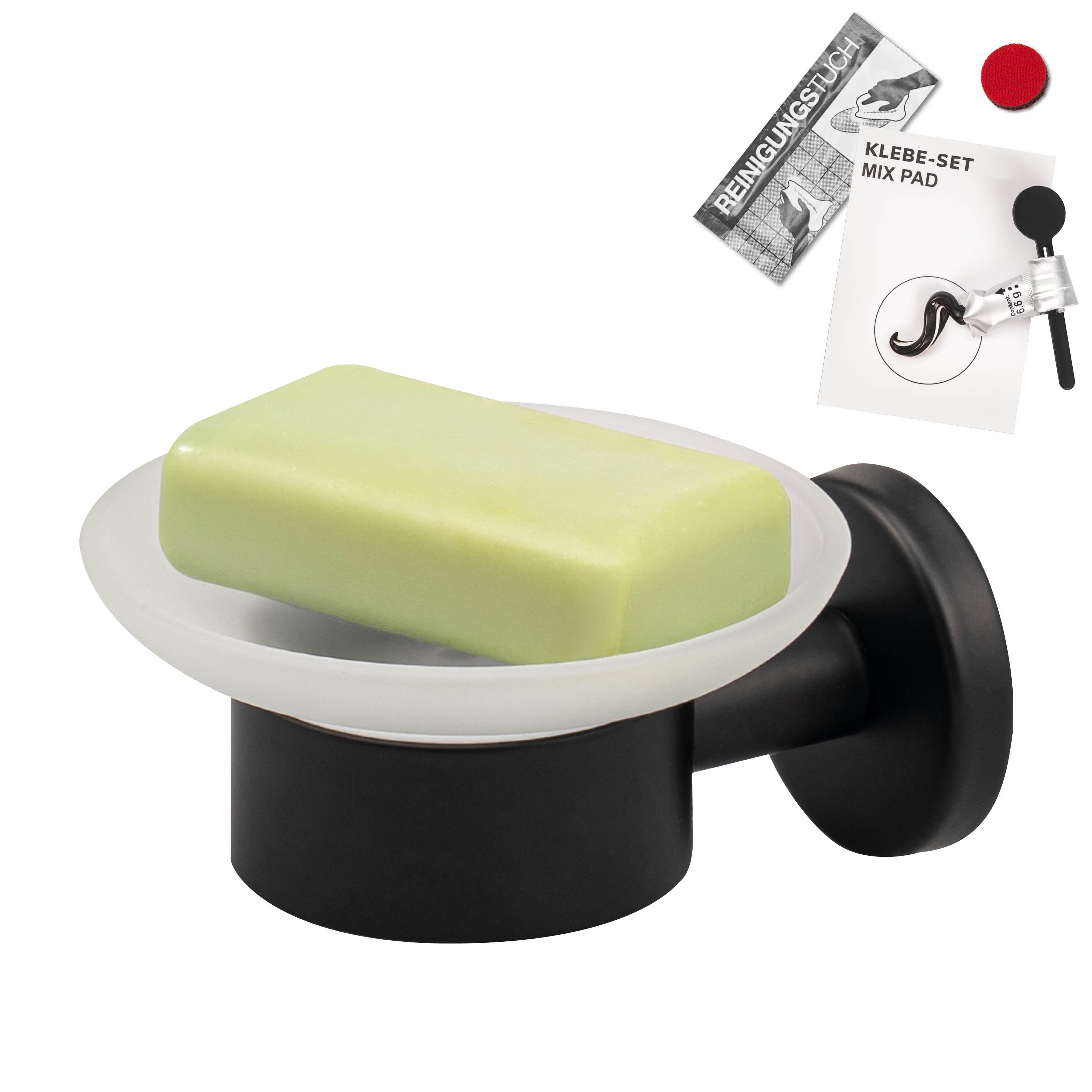 bremermann Seifenschale Bad-Serie PIAZZA BLACK - aus Glas und Edelstahl, schwarz, Breite: 11 cm, 1-St.