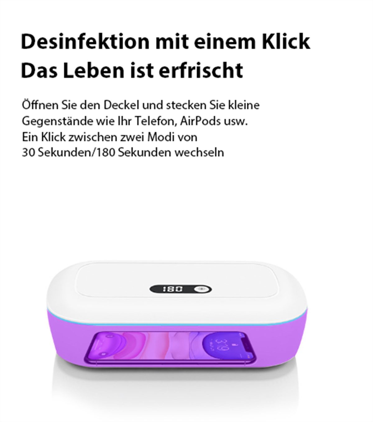 LED-Digitalanzeige Schmuck carefully Handy Ultraschallreiniger UV-Desinfektionsbox Zahnbürste selected