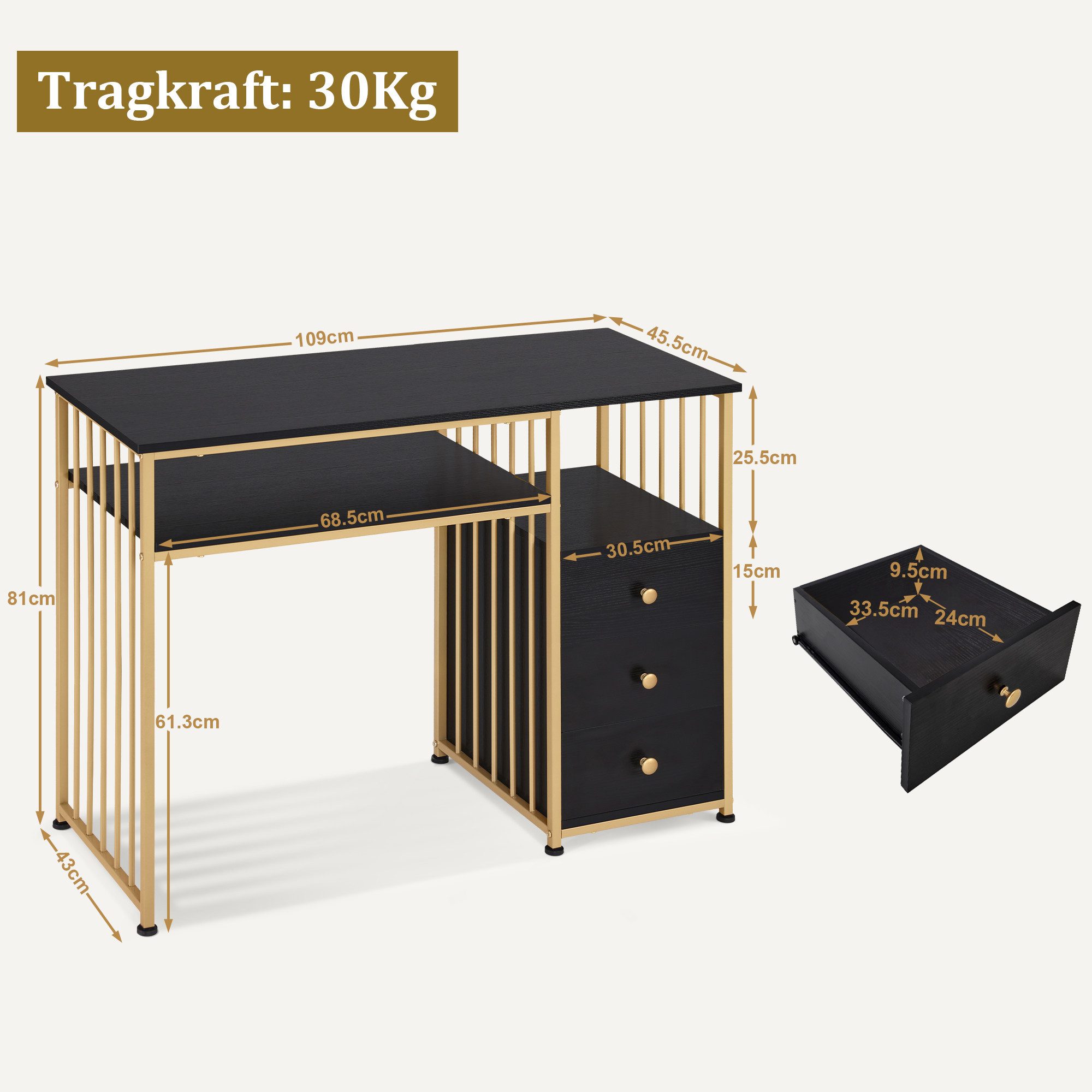 MCombo Schminktisch M MCombo Schminktisch mit Schubladen 2413, ohne Spiegel, mit Regal, aus Holz, Metallgestell, Doppelnageltisch – Bild 3 von 5