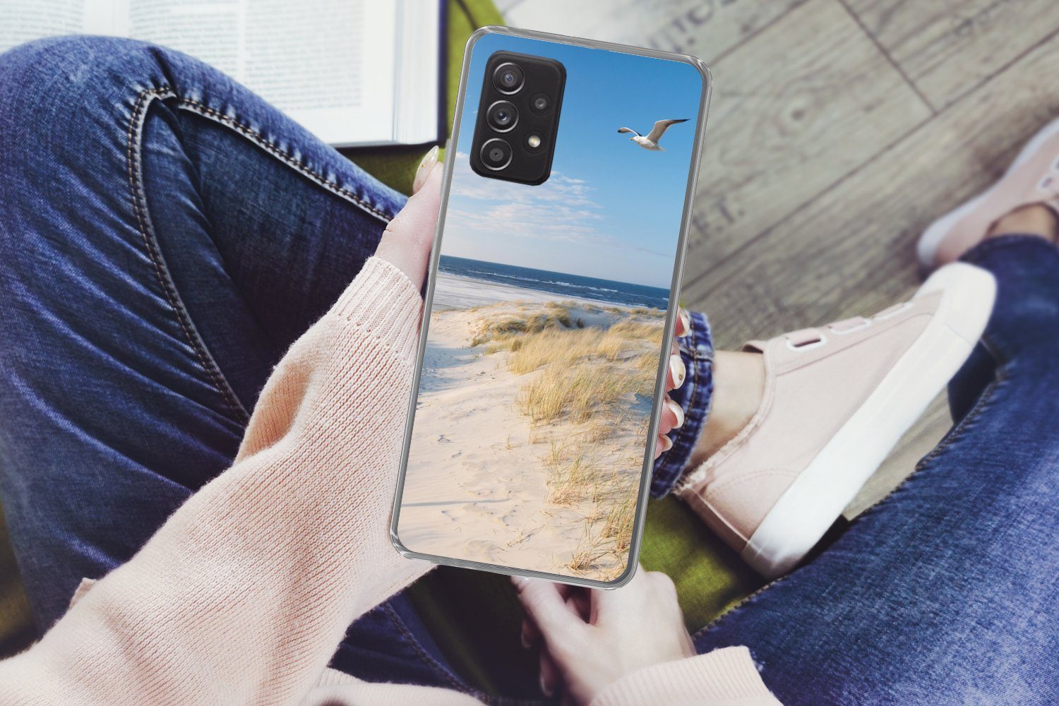 MuchoWow Handyhülle für Samsung Galaxy A53 5G Düne - Möwe - Strand - Meer - Sonne, Phone Case, Silikon, Schutzhülle Dünn