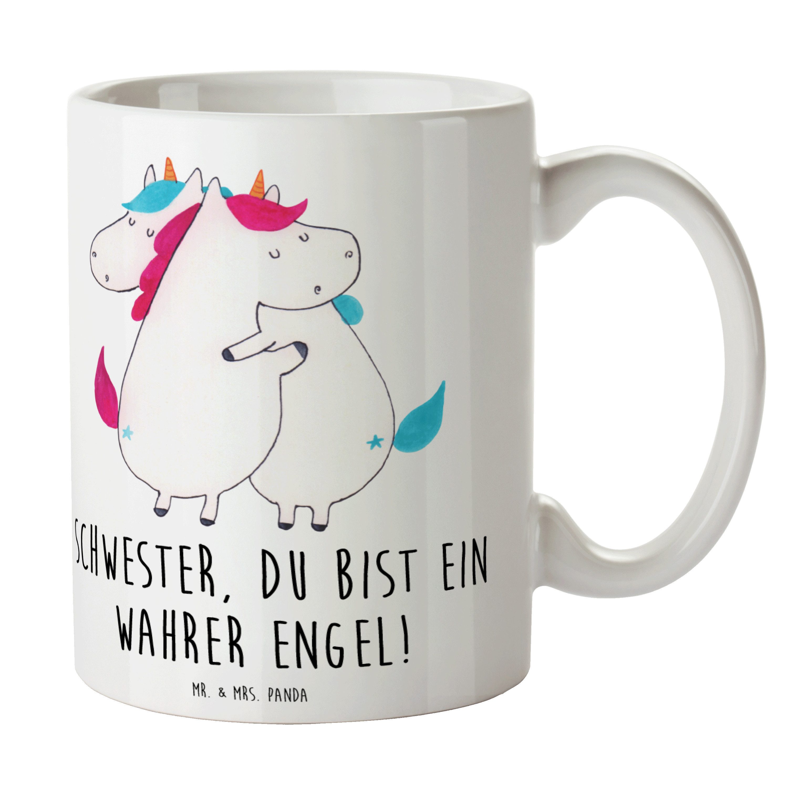 Mr. & Mrs. Panda Tasse Schwester Engel, Tasse, Weiß, Bedanken, Tasse, cappuccinotasse, Kaffe, Keramik, Bürotasse Geschenke Bürobecher