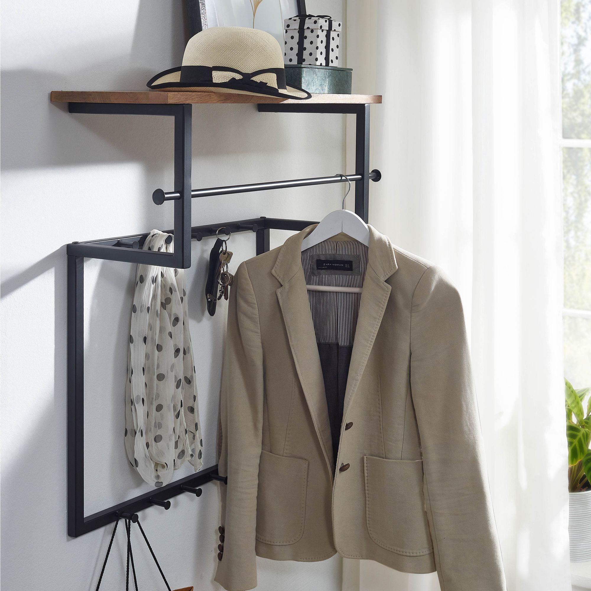 Wohnling Wandgarderobe WL6.452 (Mango Massivholz Metall 60x76x26 cm mit Abl günstig online kaufen