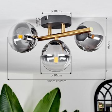 hofstein Deckenleuchte Deckenlampe aus Metall/Glas in Schwarz/Goldfarben/Rauchfarben/Klar, ohne Leuchtmittel, Leuchte im Retro-Design aus Glas, 3 x G9 LED, ohne Leuchtmittel