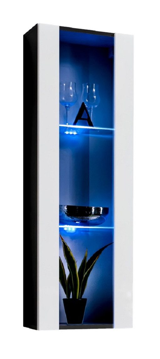 ASM-Moebel Hängevitrine Hängevitrine Glasvitrine FLY II Hochglanz Led Push-Click 12 Varianten Hochglanzfronten Led Beleuchtung und Push-Click System
