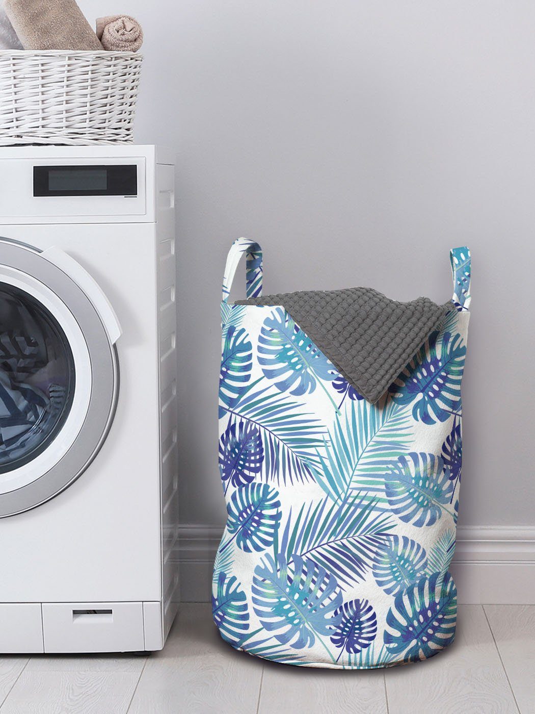 mit den Abakuhaus Waschsalons, Blaus Blätter Schatten Griffen des Kordelzugverschluss Wäschekorb Wäschesäckchen für Natur in