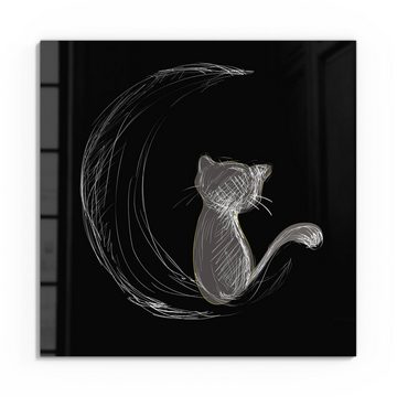 DEQORI Glasbild 'Die Katze und der Mond', 'Die Katze und der Mond', Glas Wandbild Bild schwebend modern