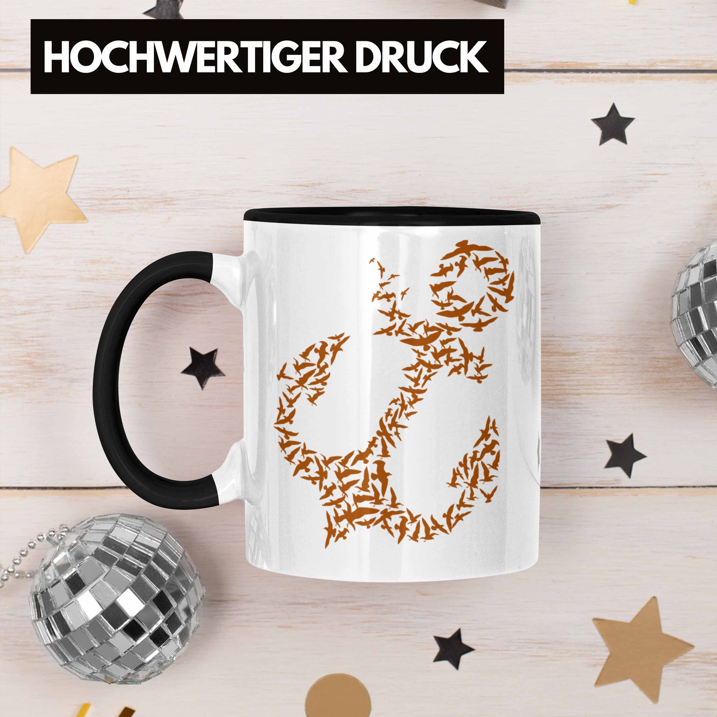 Trendation Tasse Trendation - Tasse Segler Kapitän Geschenke Geschenkideen Segeln Schwarz Zubehör Gadgeds Tasse Männer Anker Grafik Lustig für