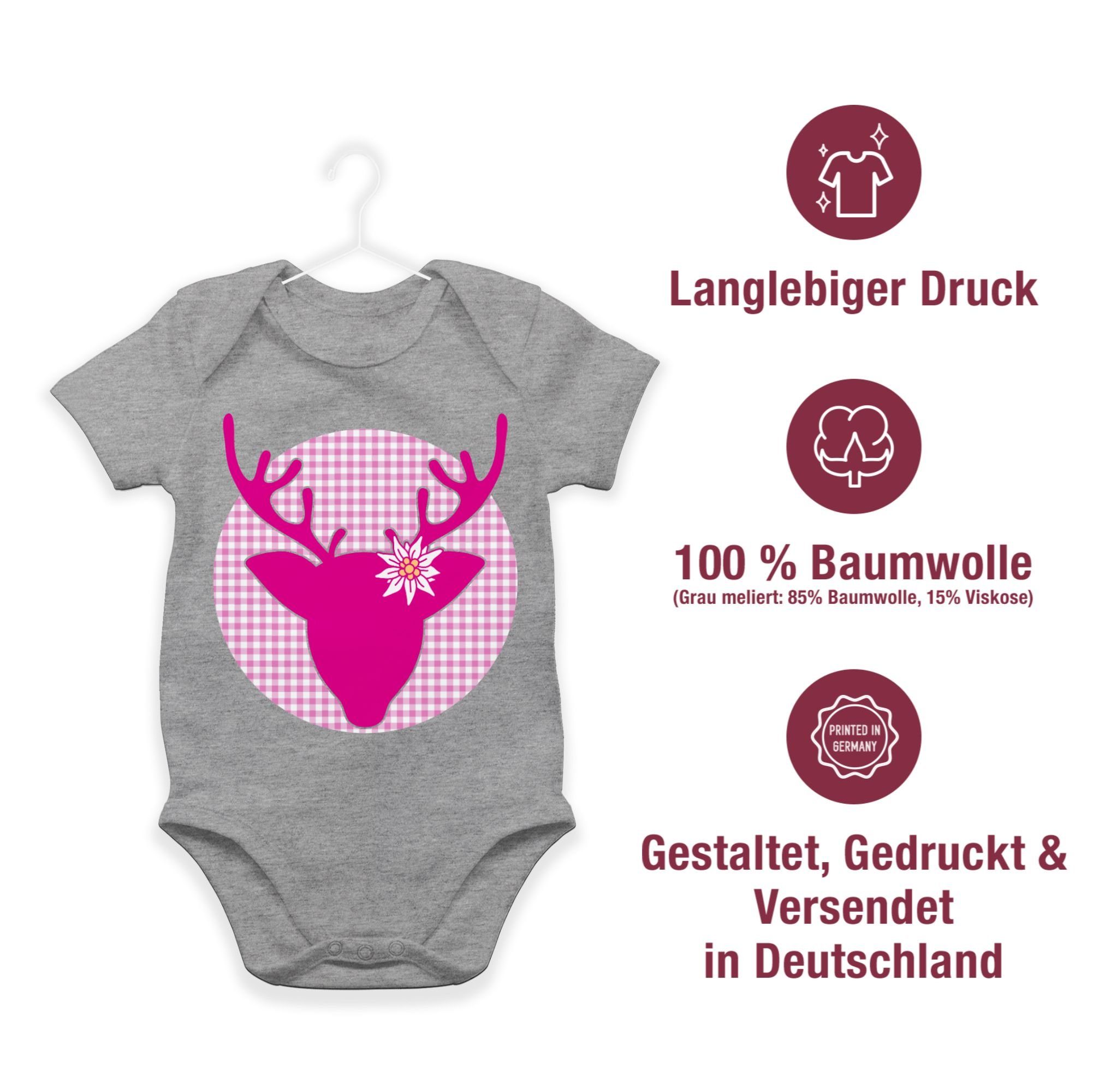 Shirtbody Mode Hirsch Baby Edelweiß meliert für Outfit 1 Grau Oktoberfest Shirtracer