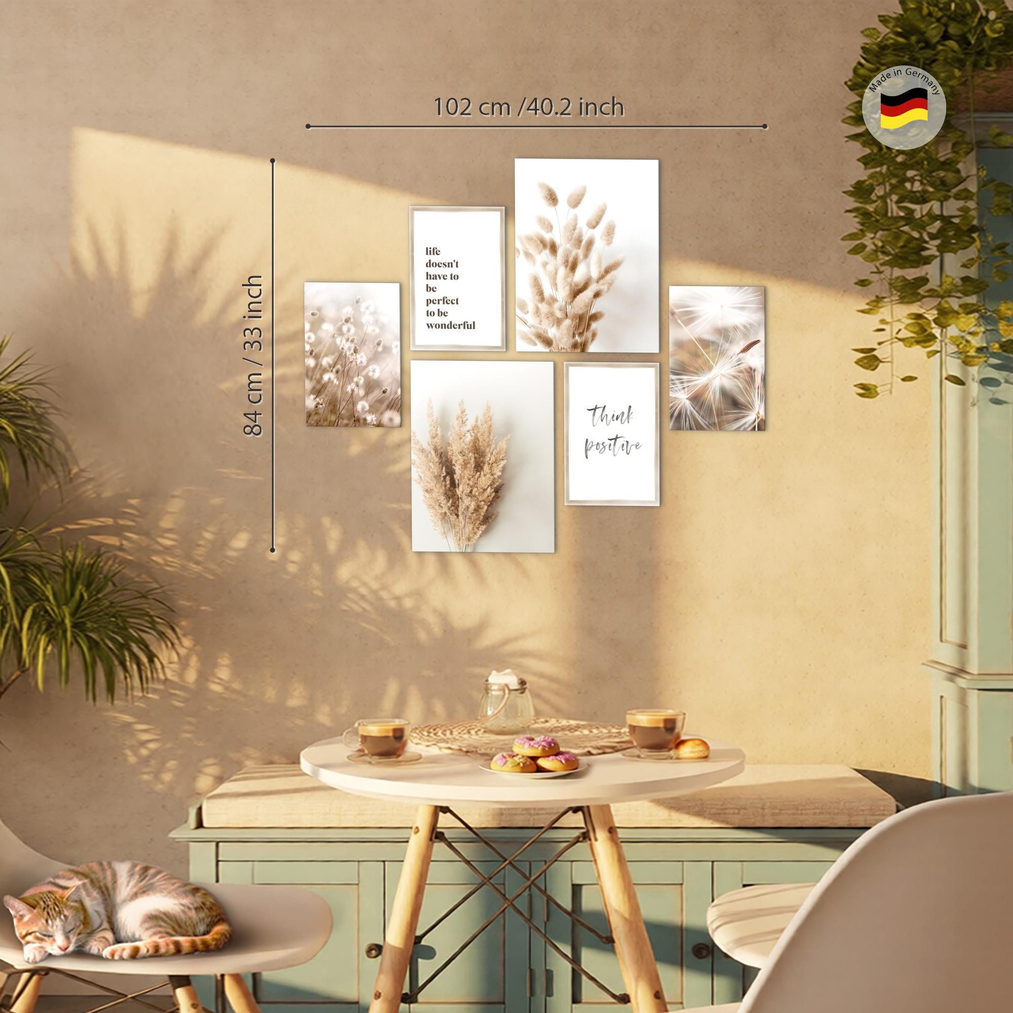 Novart Wandbild Boho Beige Pampas Wohnzimmer Deko, Boho2 (6 St)