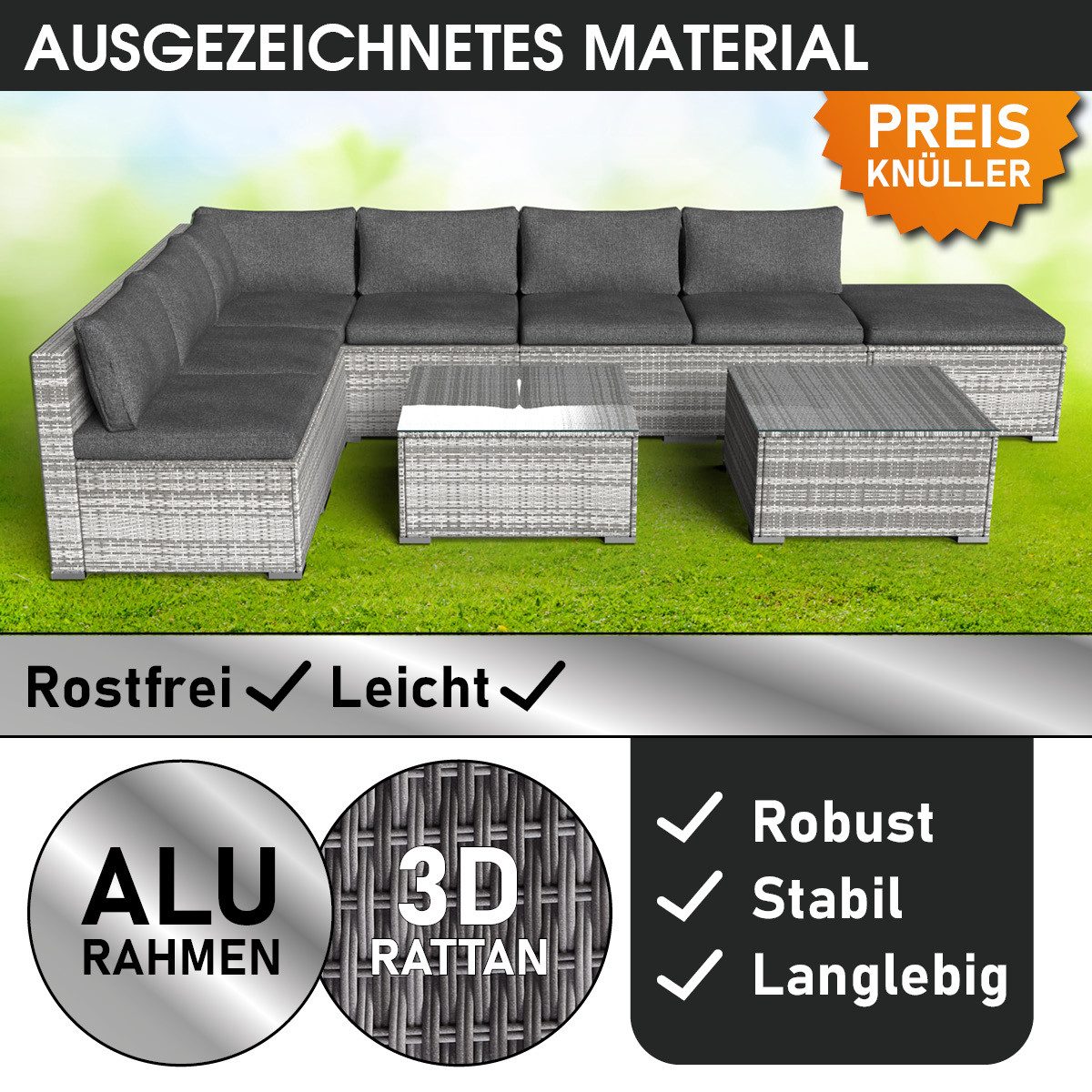 BRAST Gartenlounge-Set Relax für 6 Personen inkl. extra Dicke Kissen, Outdoor Loungemöbel Sitzgruppe Essgruppe Garnitur