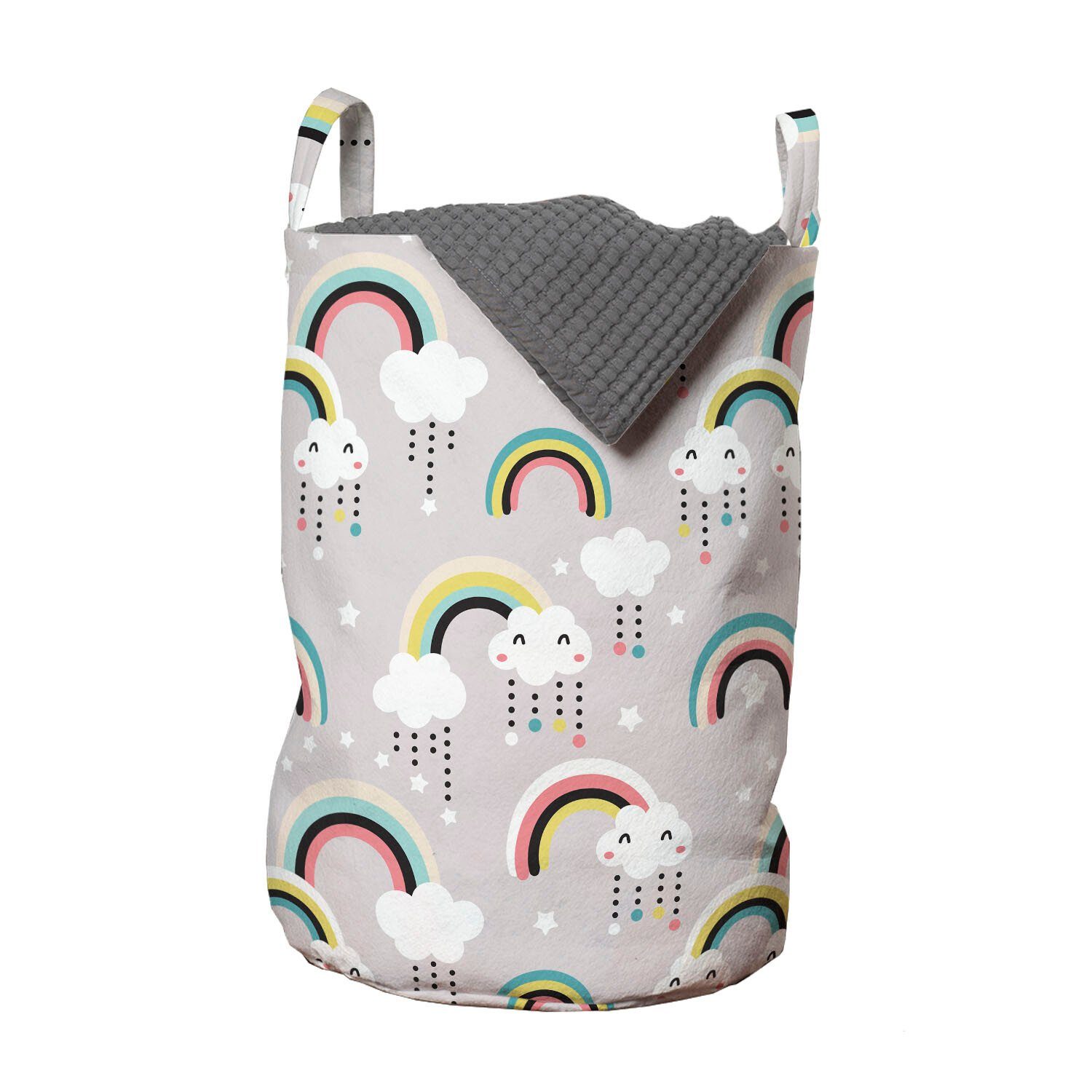 Abakuhaus Wäschesäckchen mit Griffen für Wäschekorb Kordelzugverschluss Surreal Wolken Regenbogen-Stern Gekritzel Waschsalons