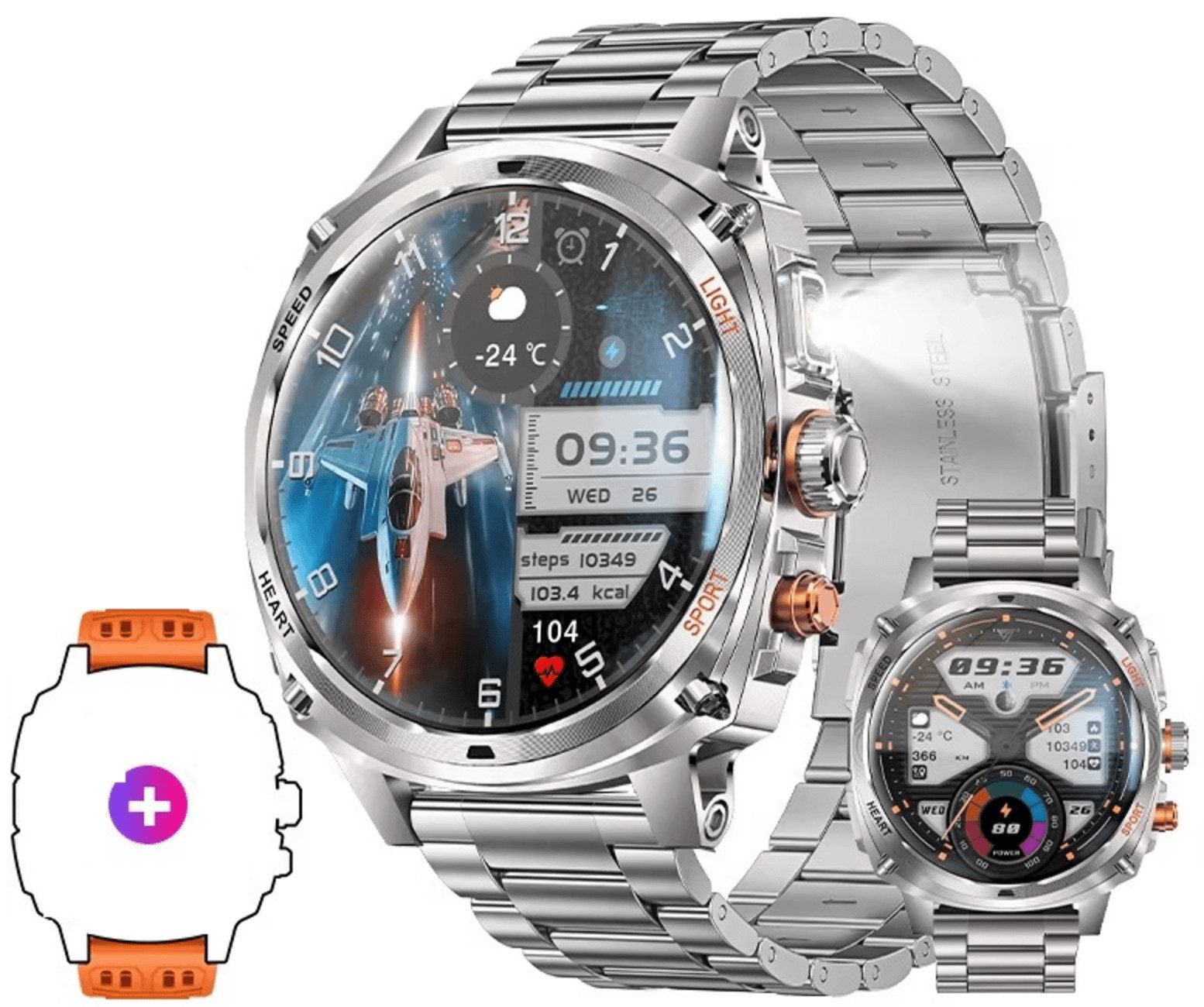 Nagham Ghazal Aswad Smartwatch Herren AMOLED HD LED Sport Bluetooth Anruf Fitness Uhr Smartwatch (5,25 cm cm), AMOLED, LED, Bluetooth, IP68, Akku
